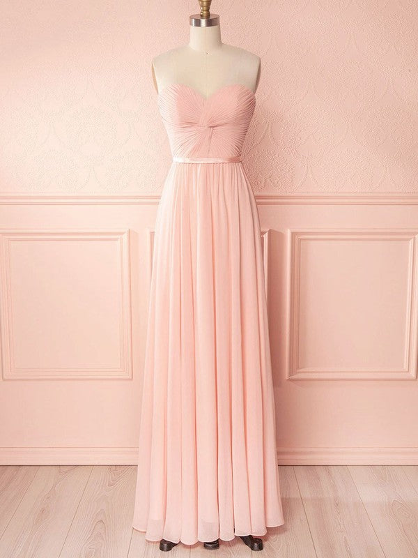 Beautiful A-Line Sweetheart Strapless Chiffon Floor-Length Bridesmaid Dresses with Sash