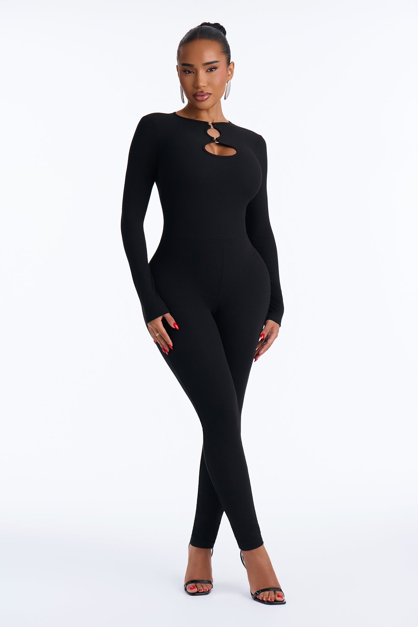 Noa Ribbed Keyhole Catsuit - Black