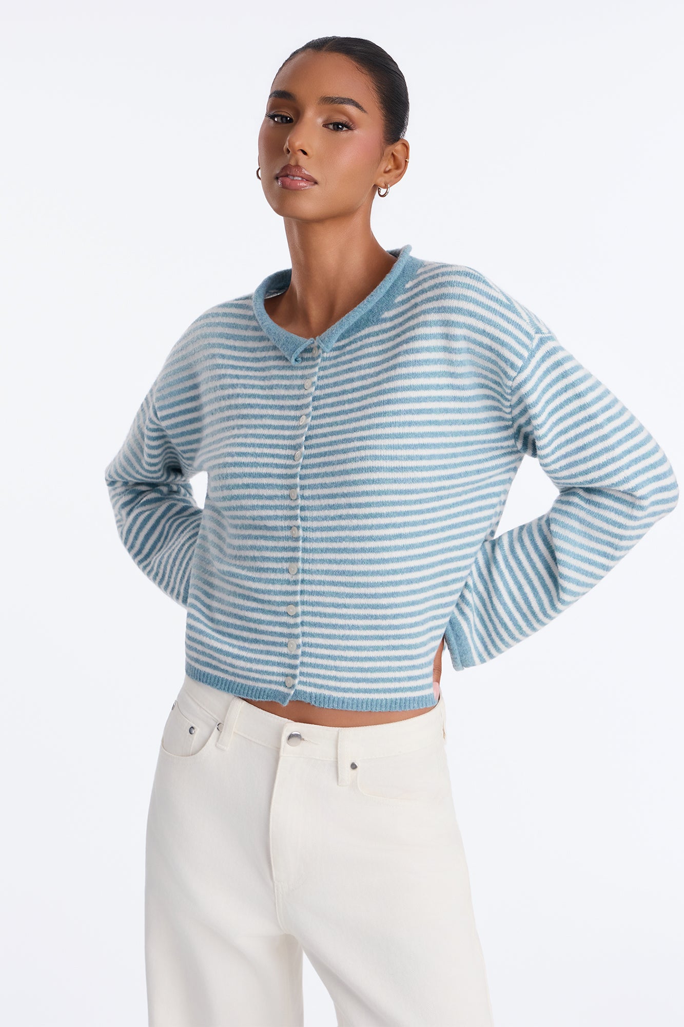 Sweet Talks Striped Button Up Cardigan - Blue/combo