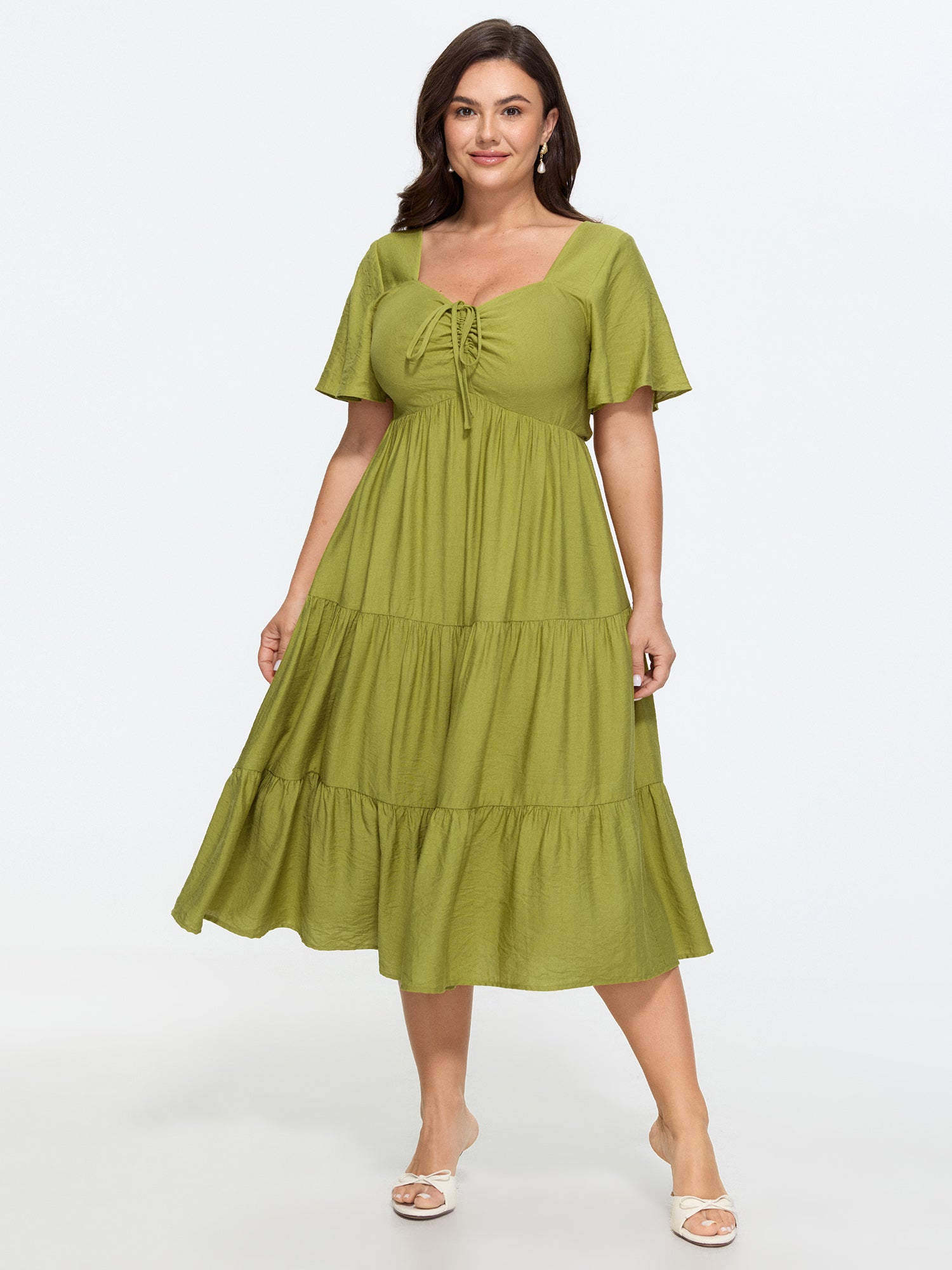 Sweetheart Drawstring Pocket Tiered Dress