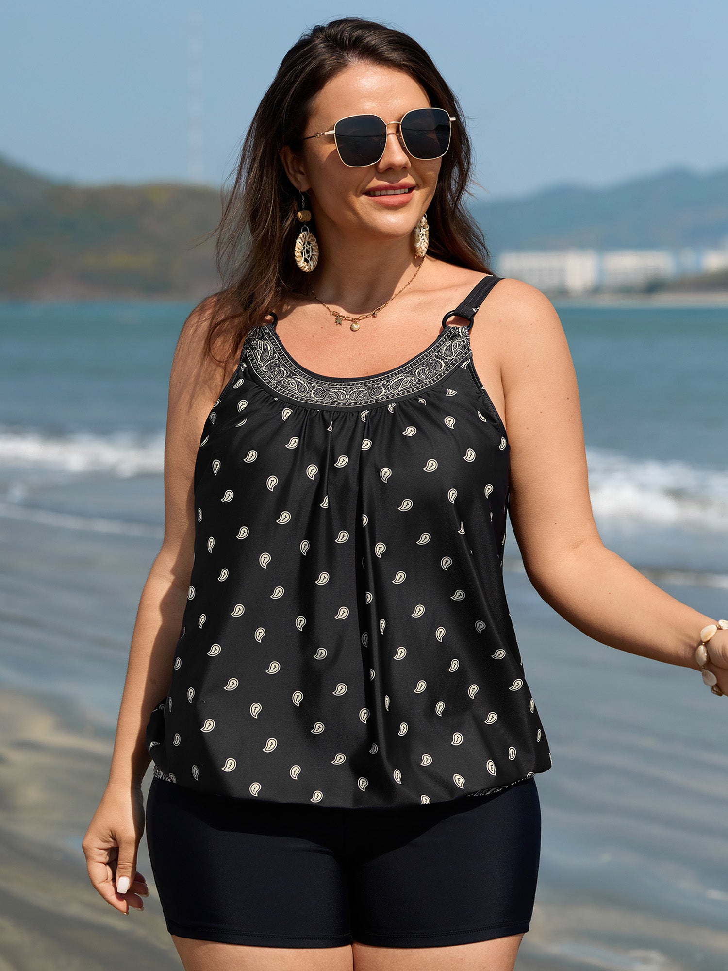 Paisley Print Adjustable Bust Support Swim Top