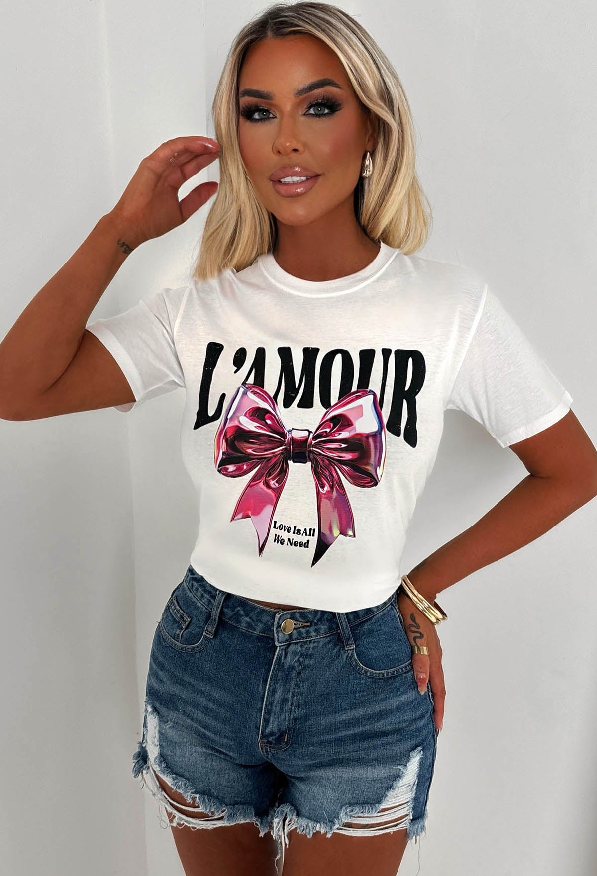 Love You More White L'amour Bow T-Shirt