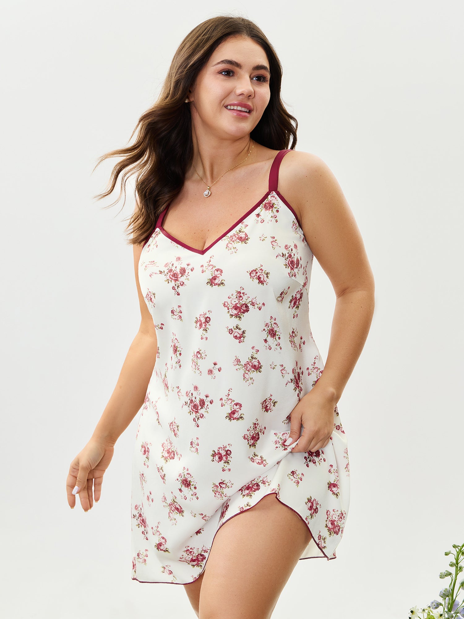 Satin Rose Crisscross Back Straps Nightgown
