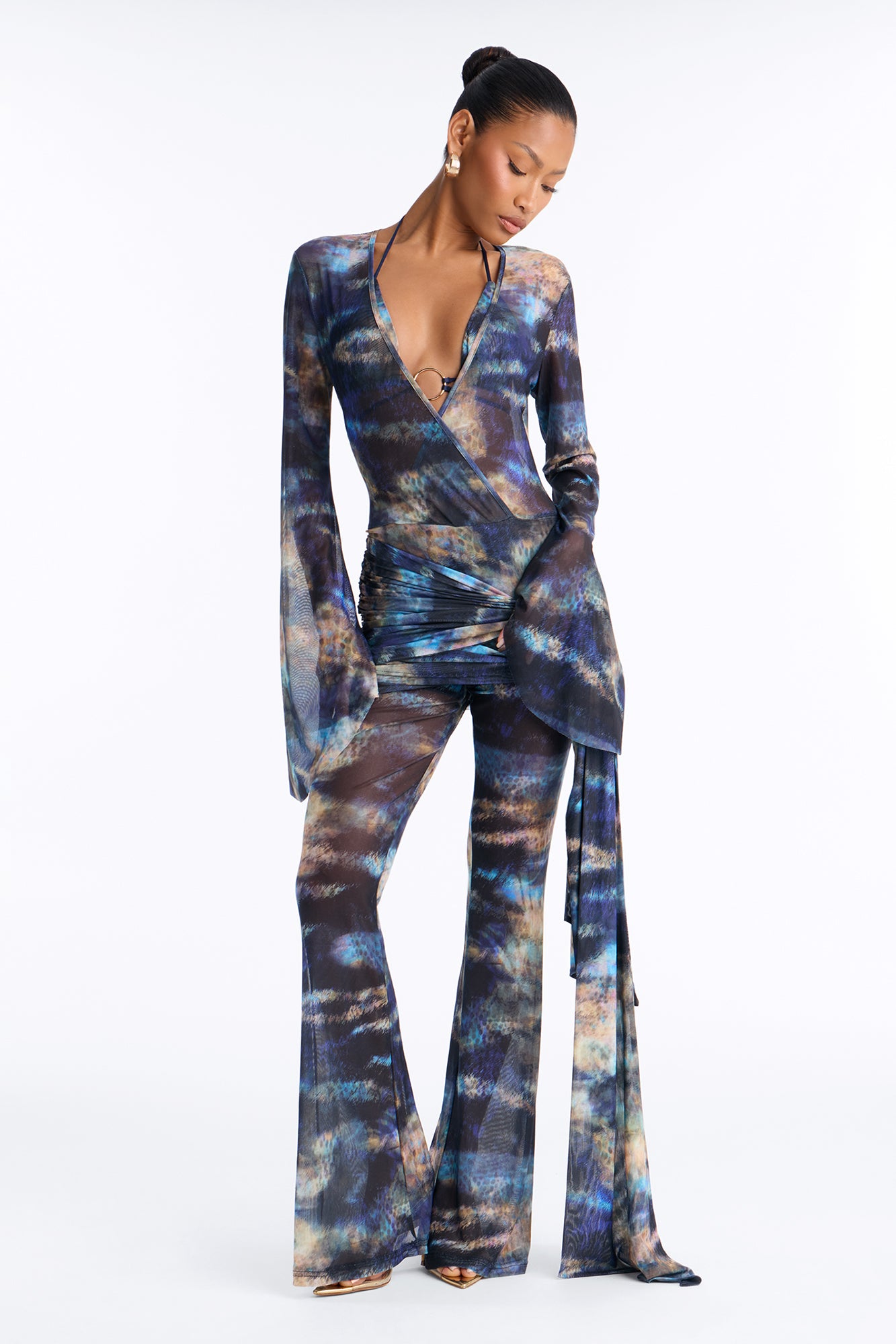 Midnight Mirage Two Piece Bikini Top Mesh Jumpsuit - Navy