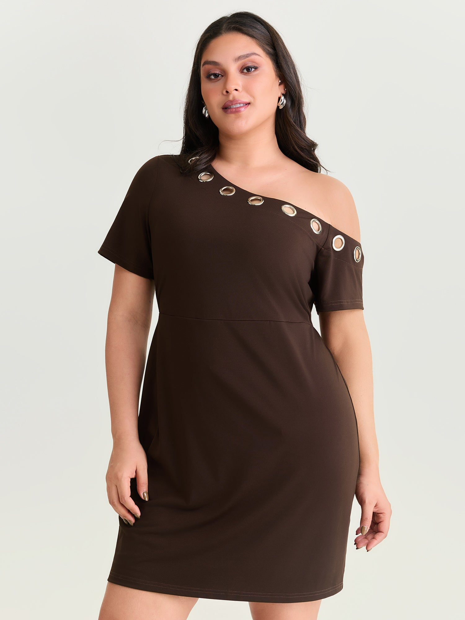 Stretchy Metal Eyelet Detail Bodycon Dress