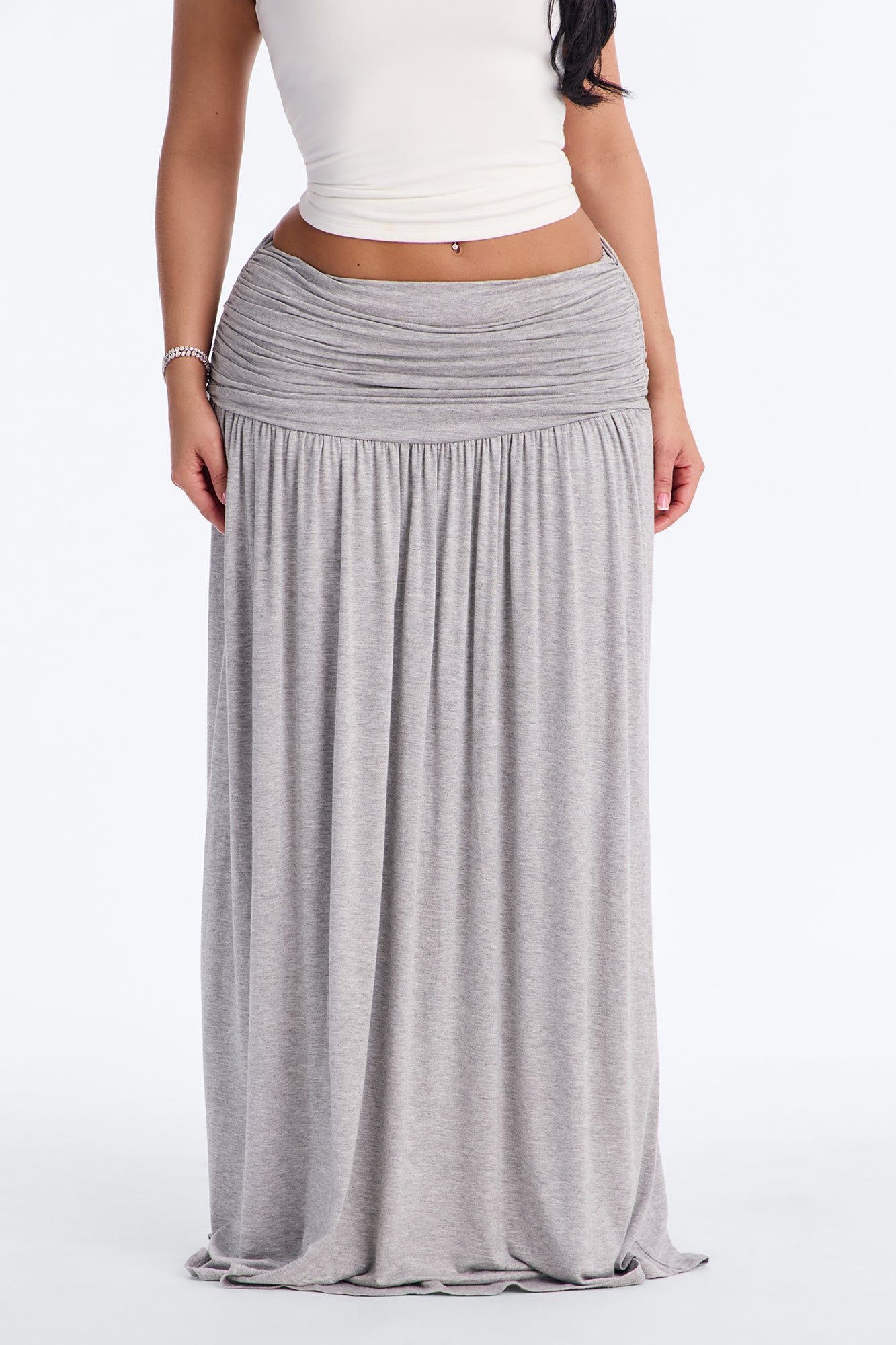Alexa Ruched Jersey Maxi Skirt - Heather Grey