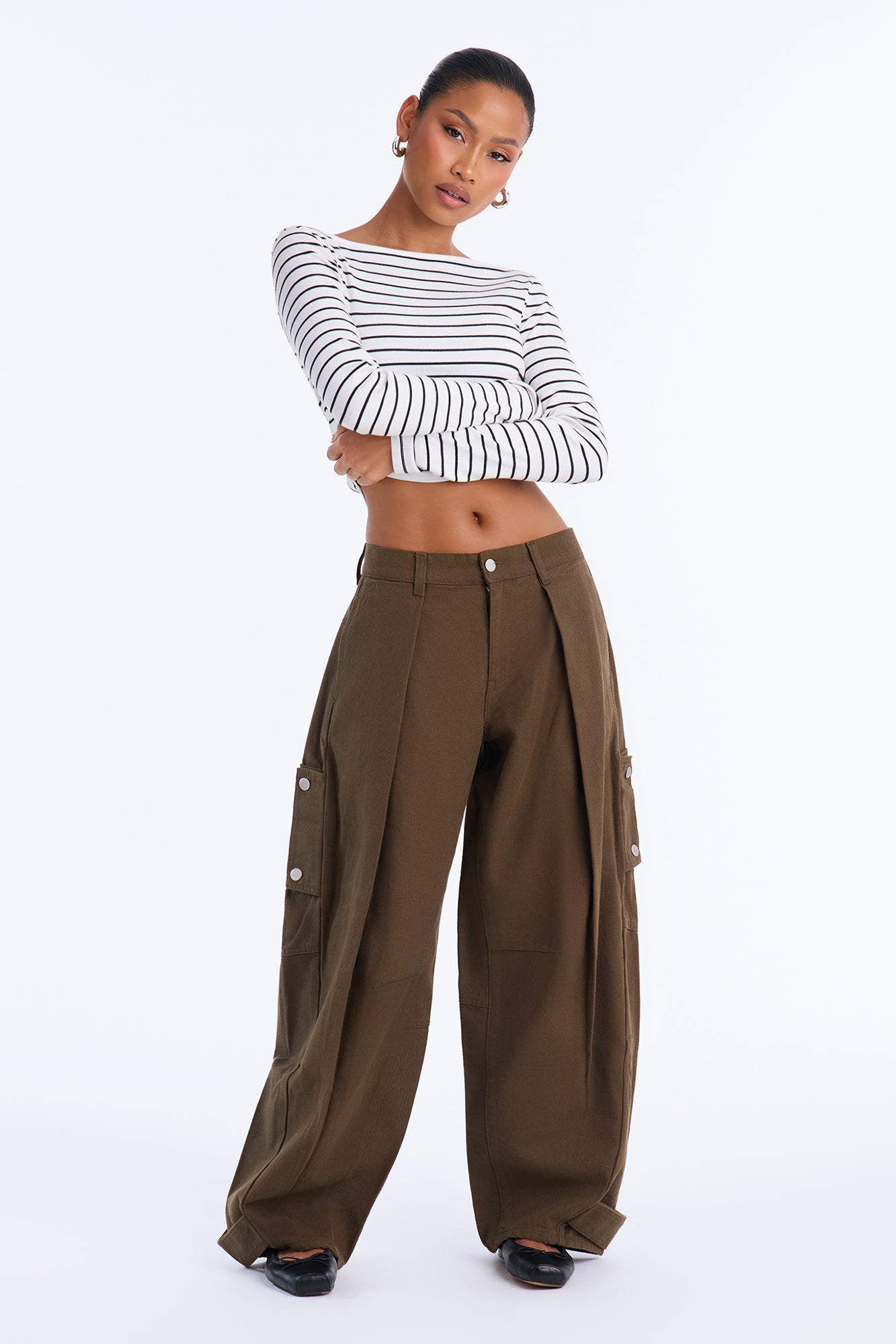 Aim High Barrel Leg Cargo Pant - Military Green