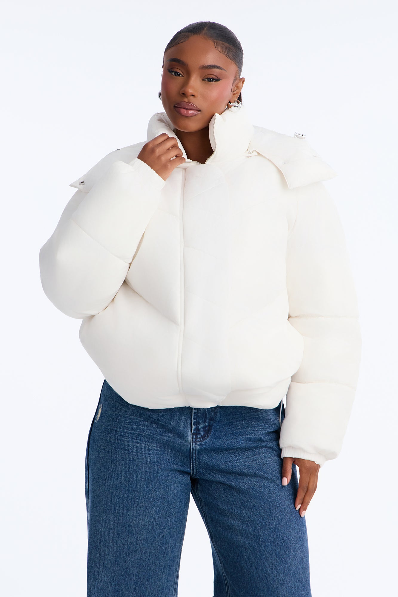 Winter Ready Nylon Blend Removable Hooded Puffer Jacket - White