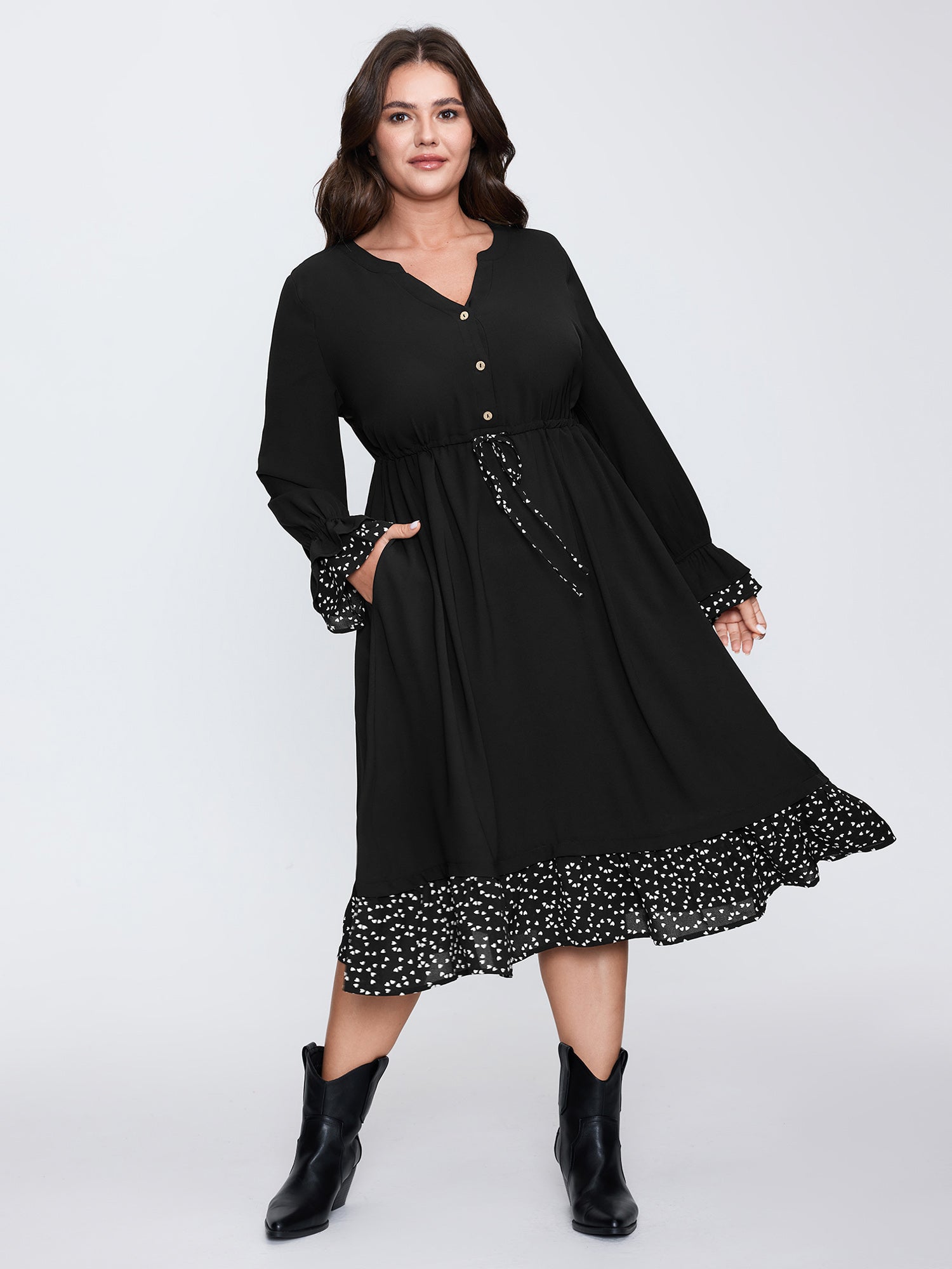 Polka Dots Toothpick Pleats Midi Dress