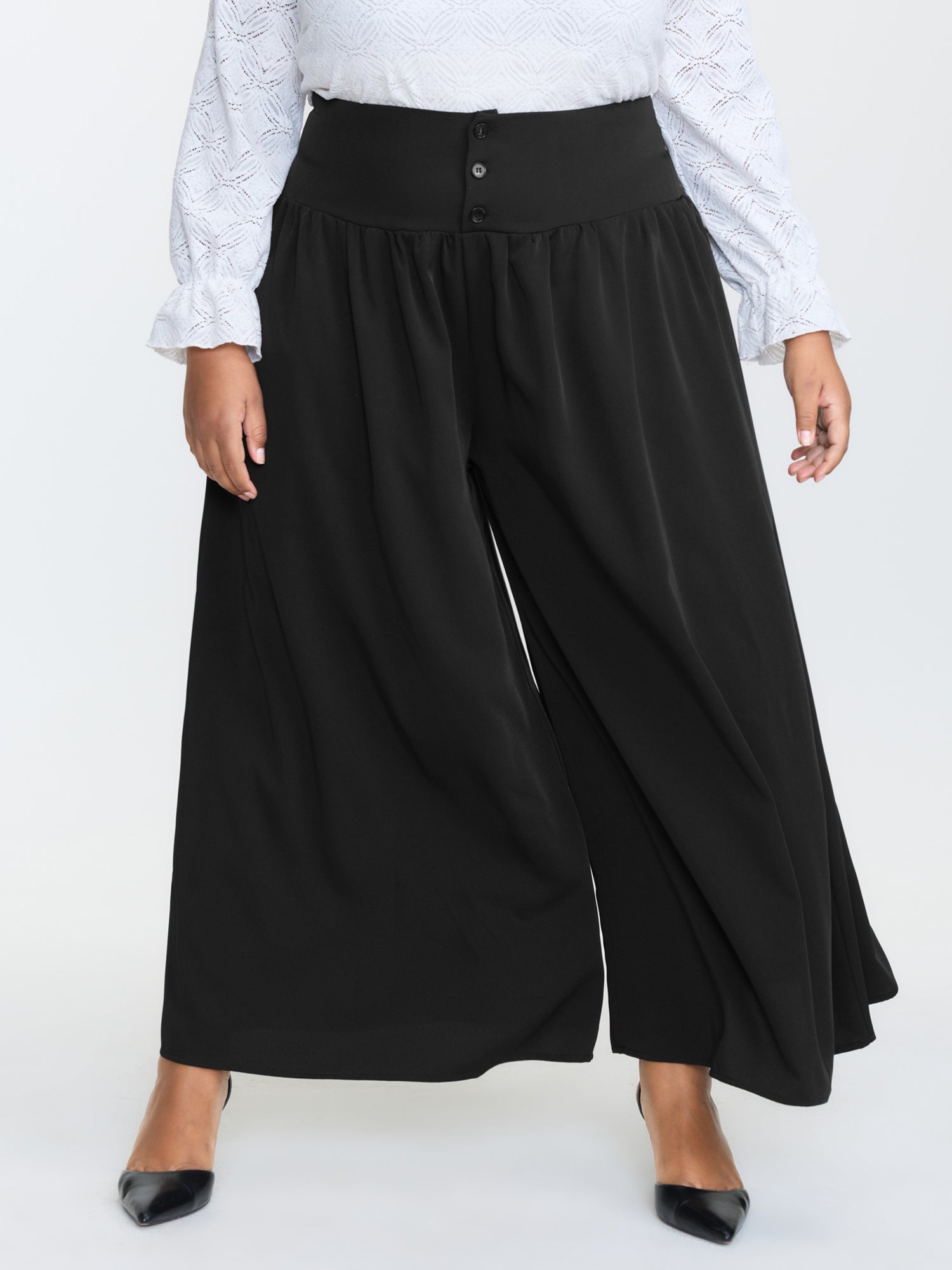 Wide Shirred Waistband Pockets Pants
