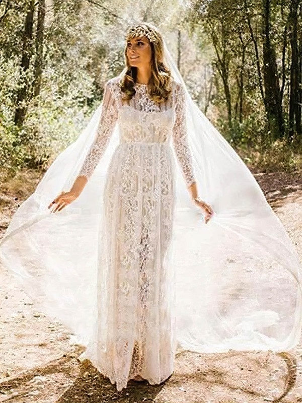 Gorgeous A-Line Long Sleeves Lace Floor-Length Wedding Dresses