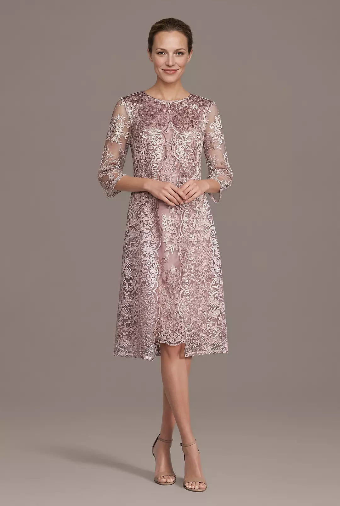 Lace Tank Dress with Three-Quarter Sleeve Jacket