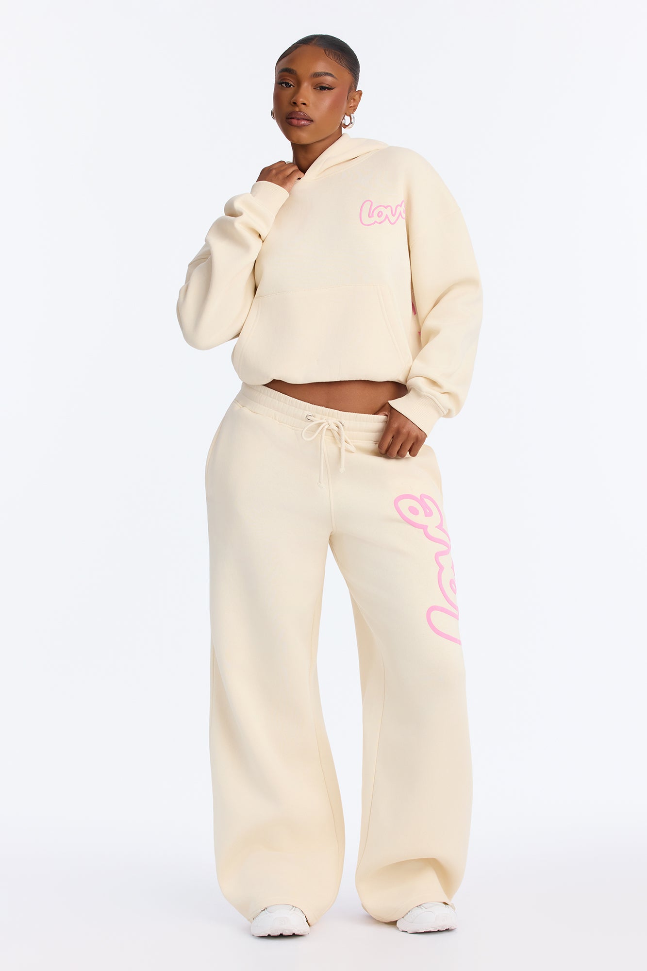 Love On Love Fleece Pant Set - Cream
