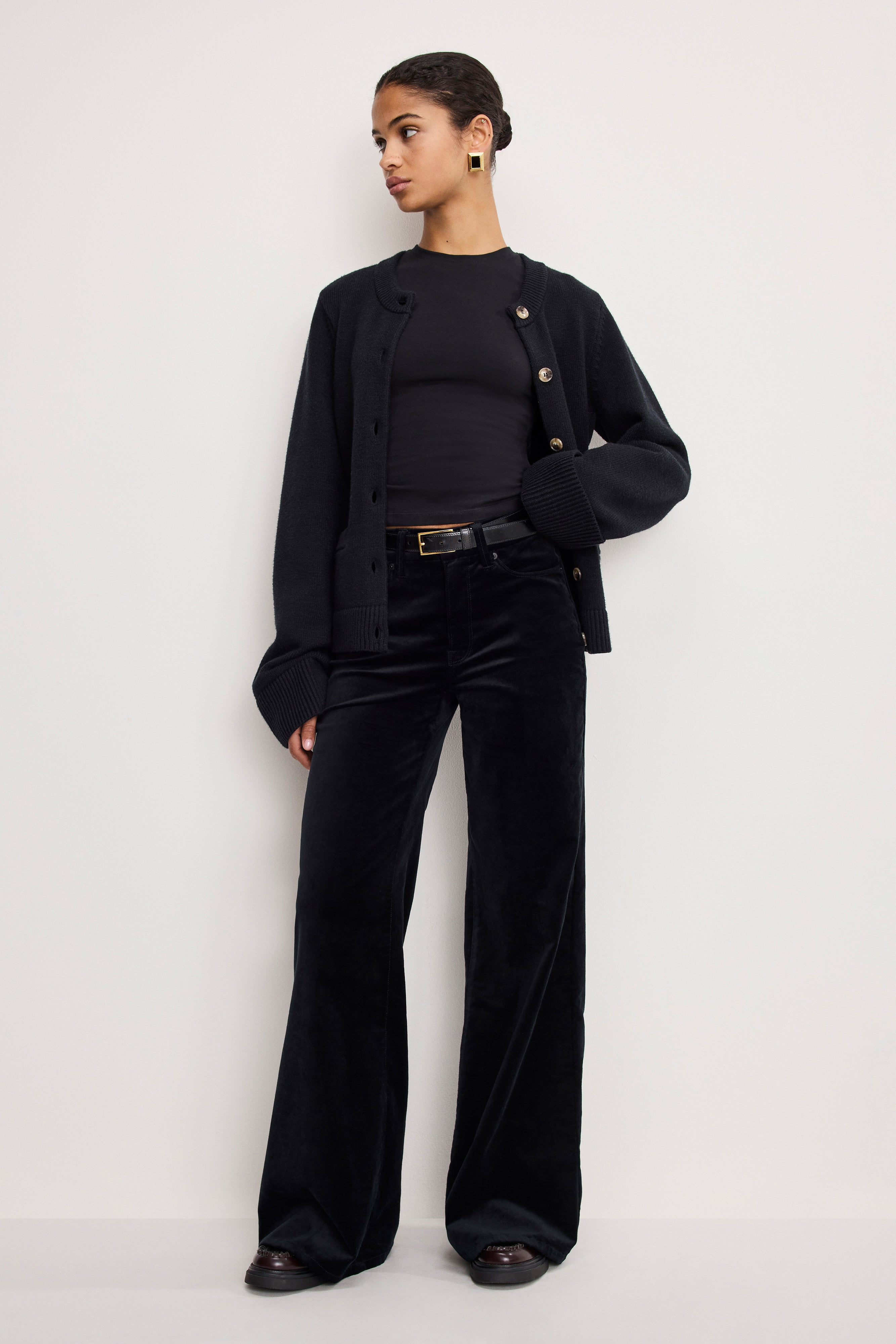 VELVET GOOD WAIST PALAZZO  PANTS | BLACK001