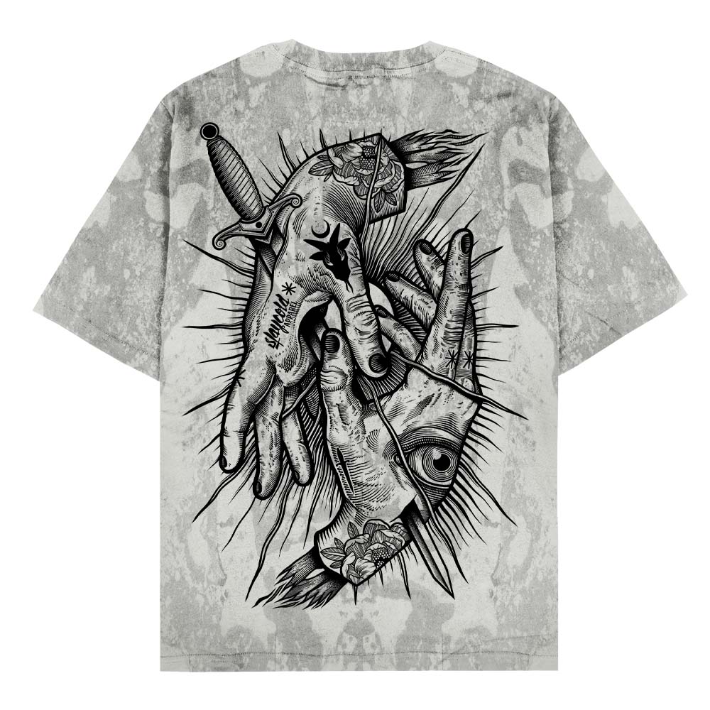 Think Twice - Oversized T-Shirt (Grey Bleached) 200GSM