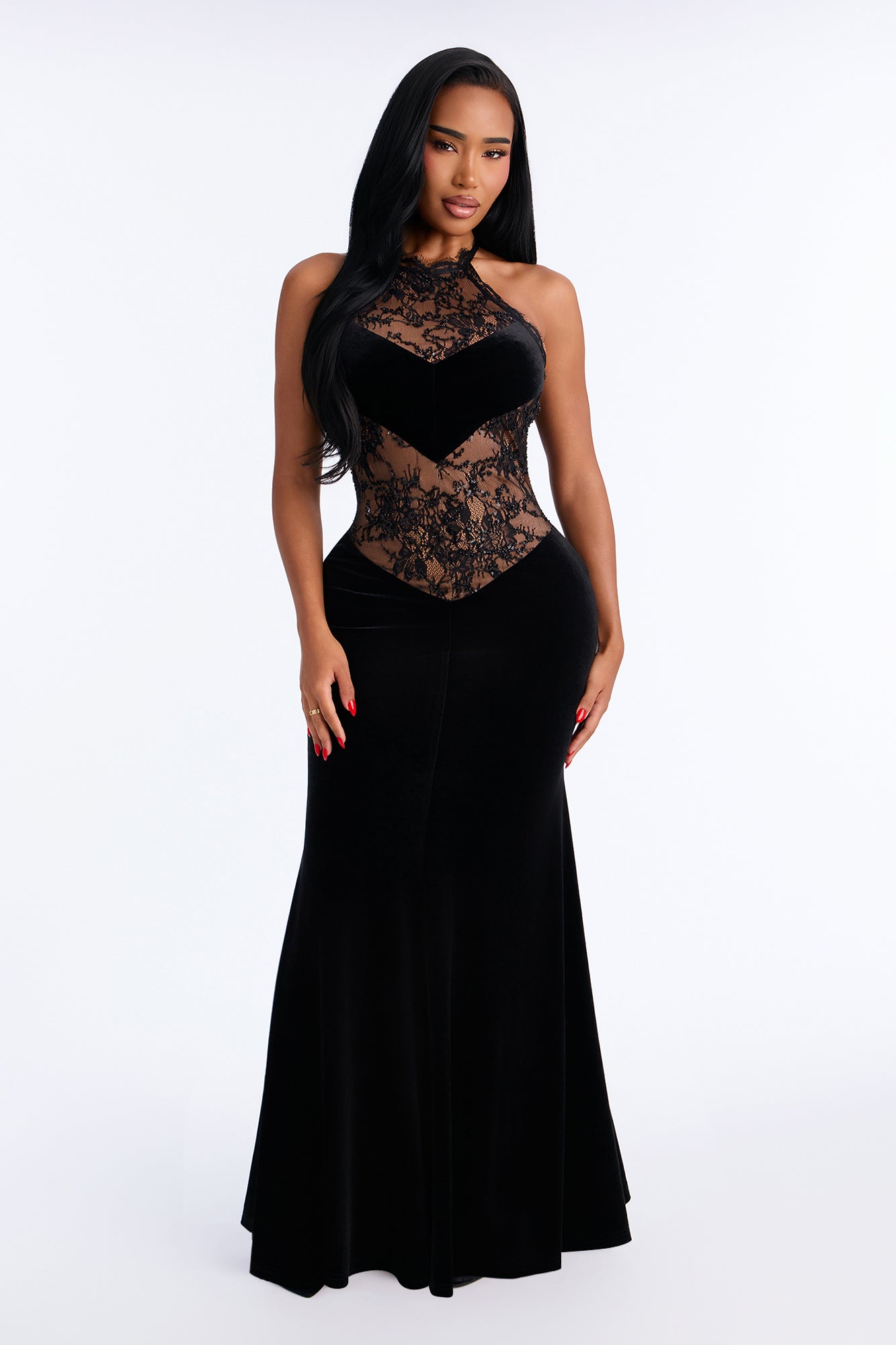 Can't Help It Lace Velvet Gown - Black/combo