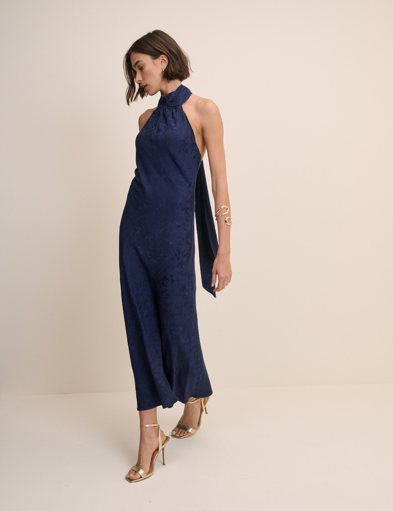 Navy Floral Jacquard Fifi Maxi Dress