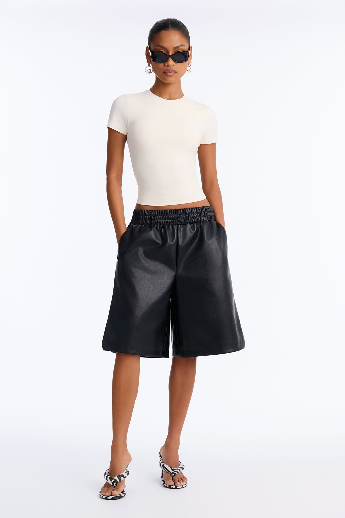 Gianna Faux Leather Boxer Bermuda Short - Black