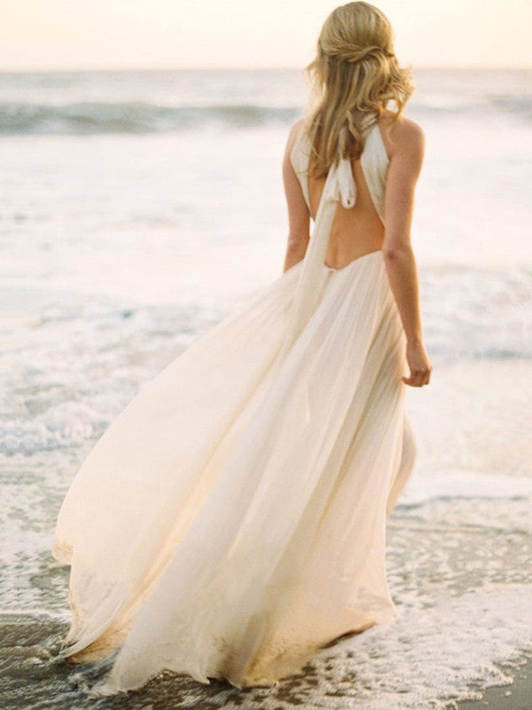 Fabulous Floor-Length A-Line Backless Chiffon Wedding Dresses