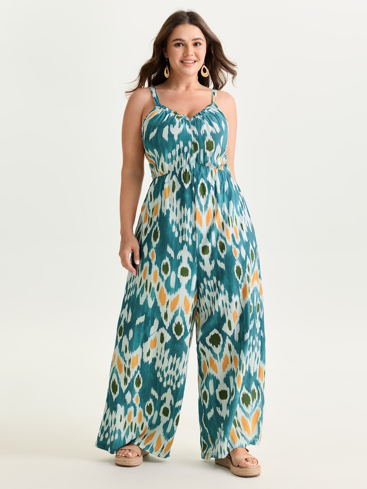 Abstract Print Spaghetti Strap Wide Leg Jumpsuit