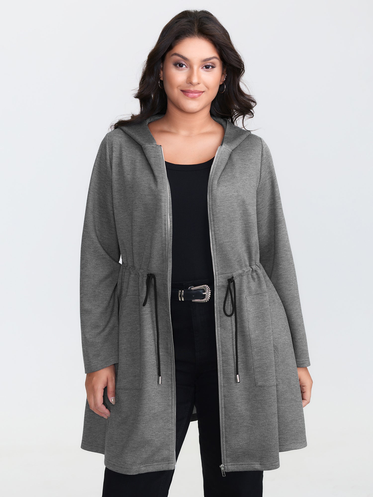 Supersoft Waist-Drawstring Zipper Hoodie