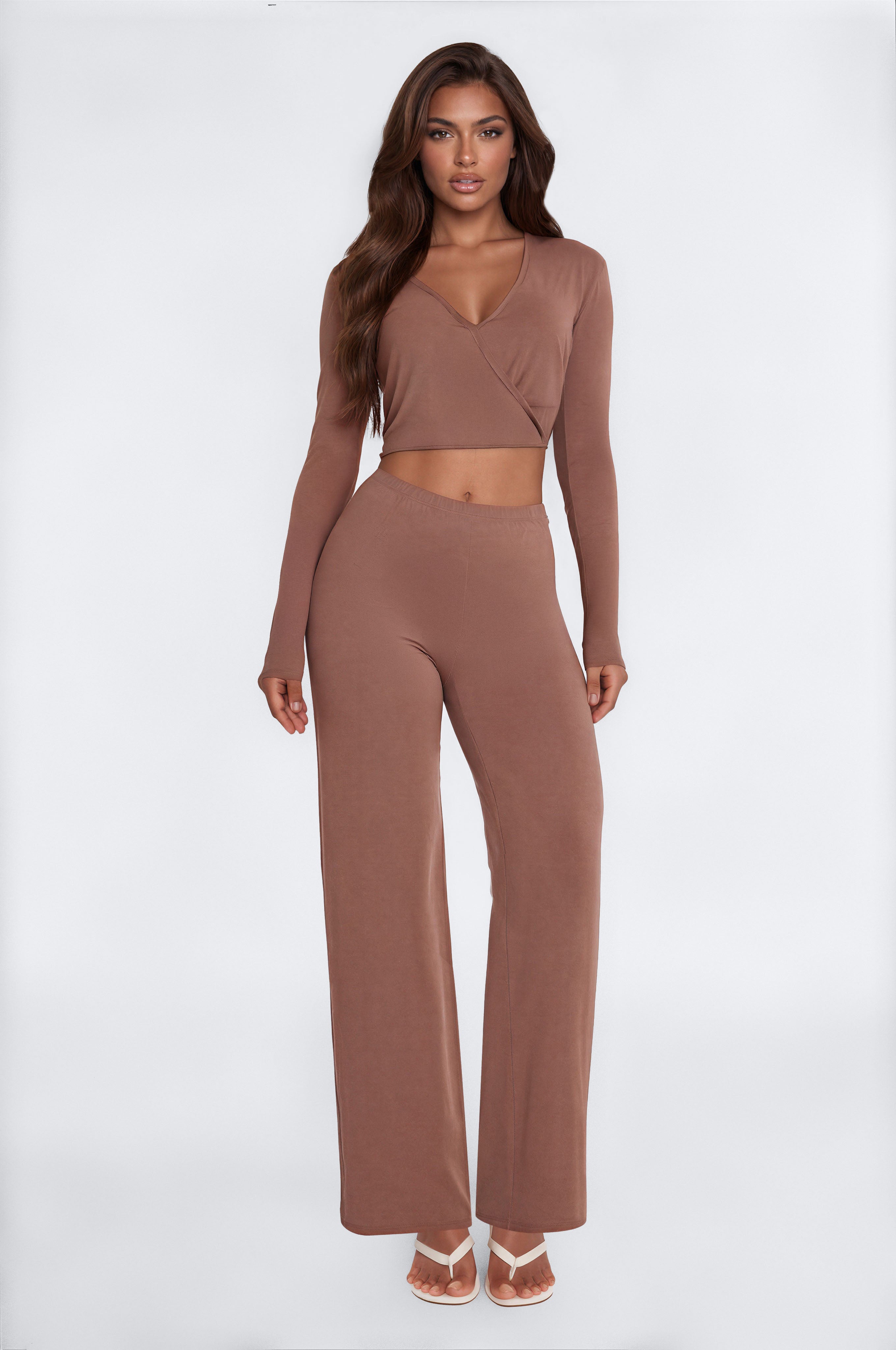 Mirabel Long Sleeve Pant Set - Brown