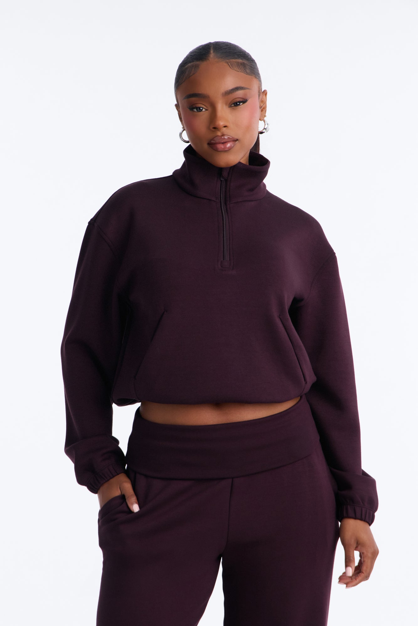 Bella Scuba Lounge Quarter Zip Sweatshirt - Burgundy