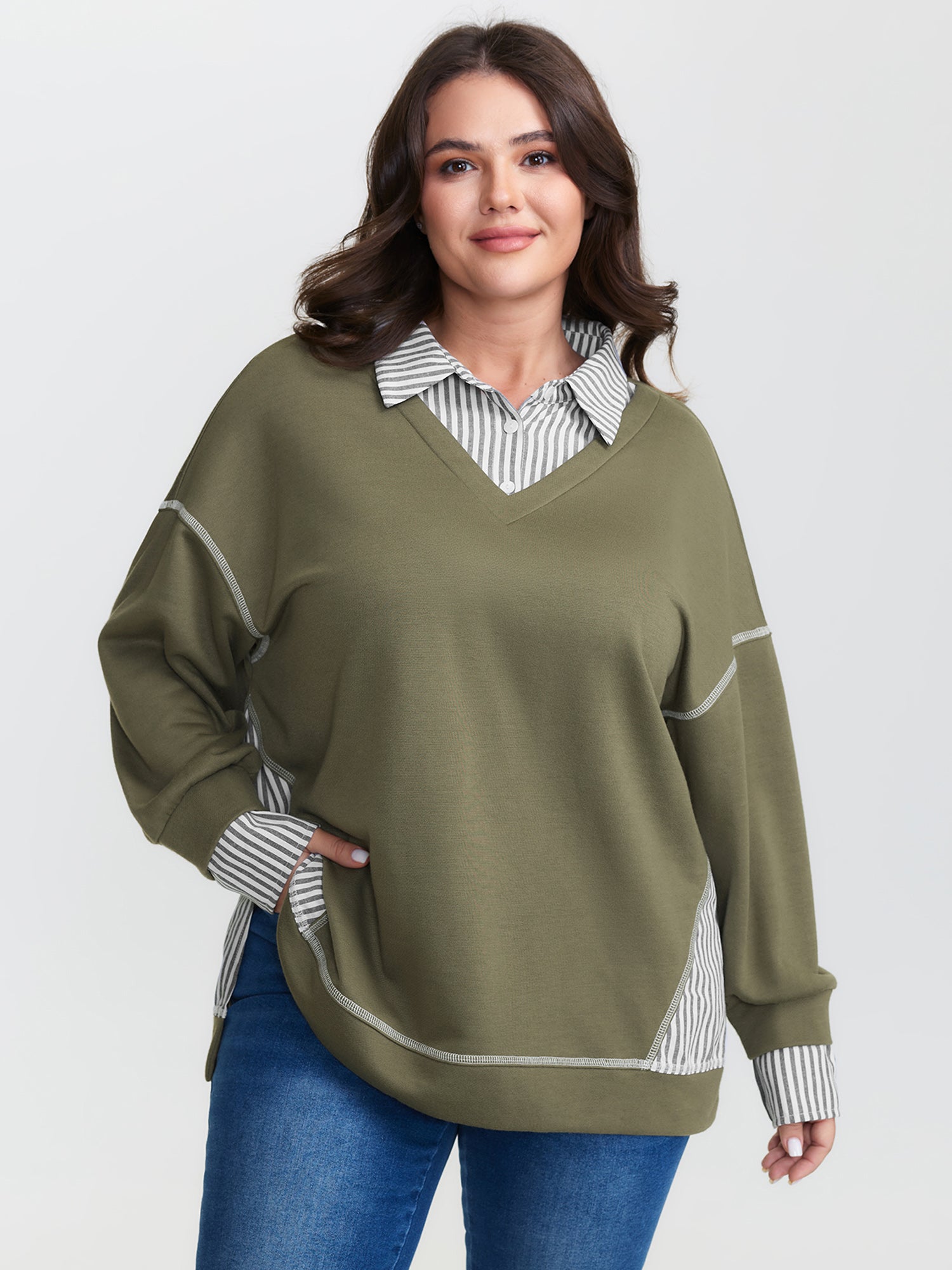 2-In-1 Stripe Drop Shoulder Sweatshirt