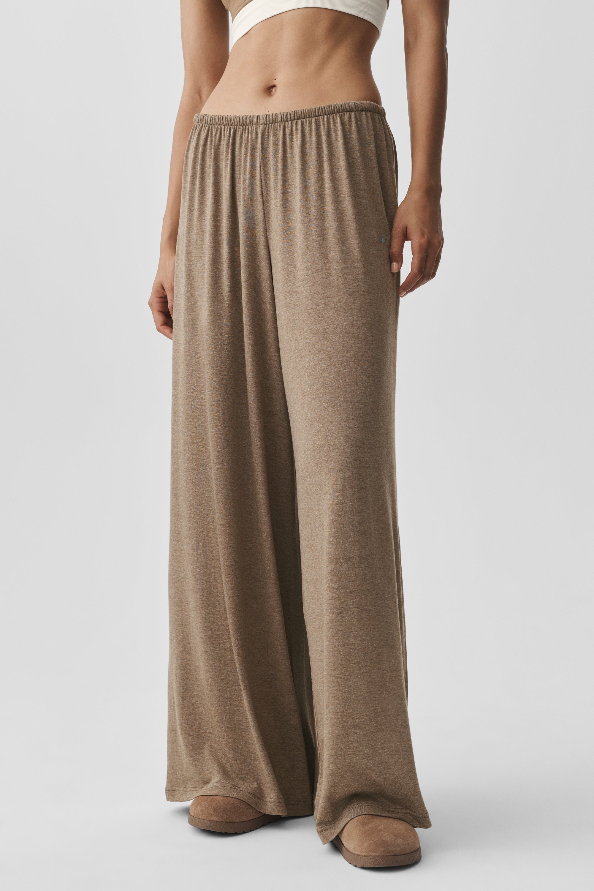 Semi Sheer High-Waist Oasis Wide Leg Pant (Regular) - Java Brown Heather