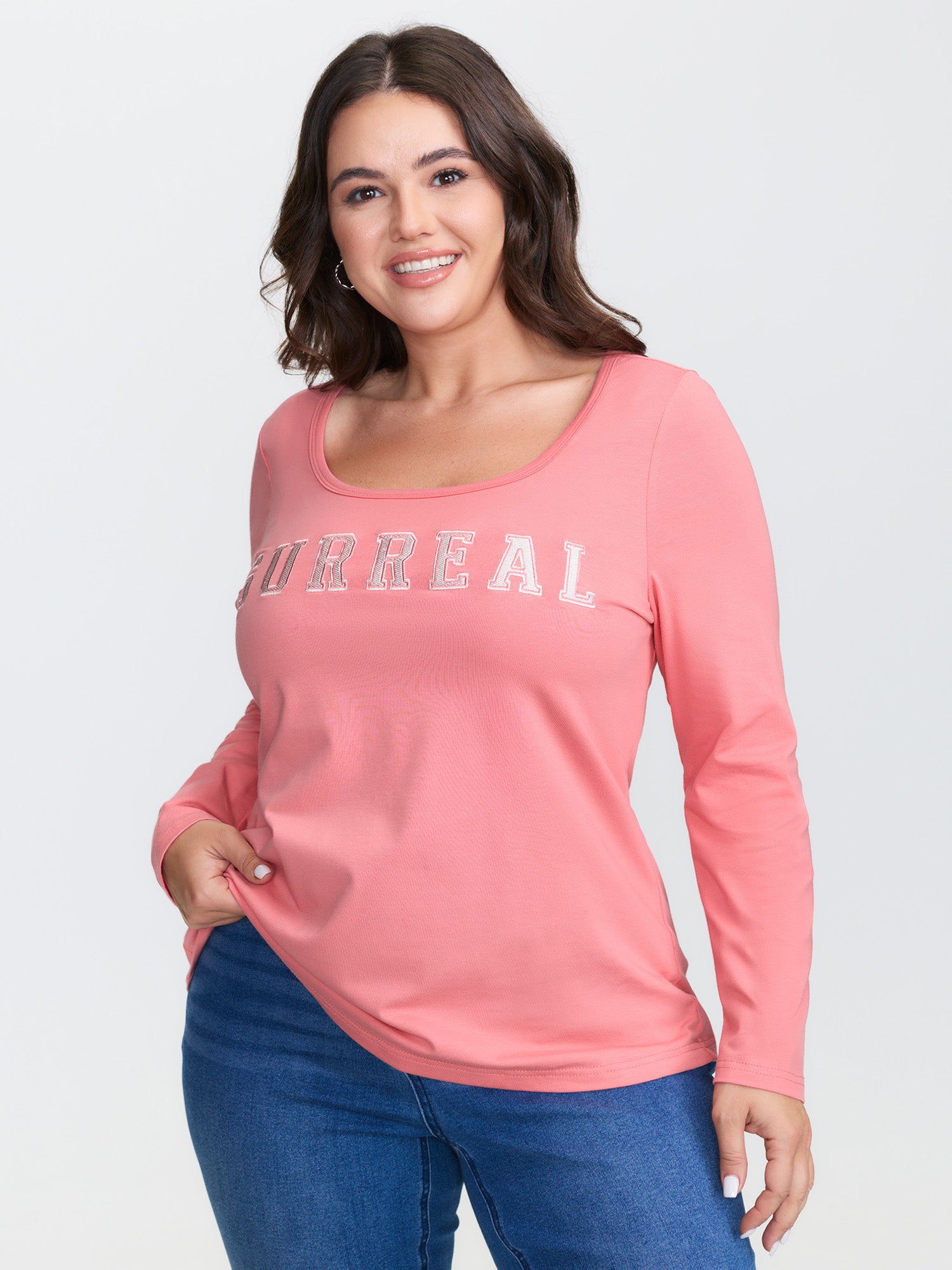 Cotton Surreal Motif Scoop Neck T-Shirt