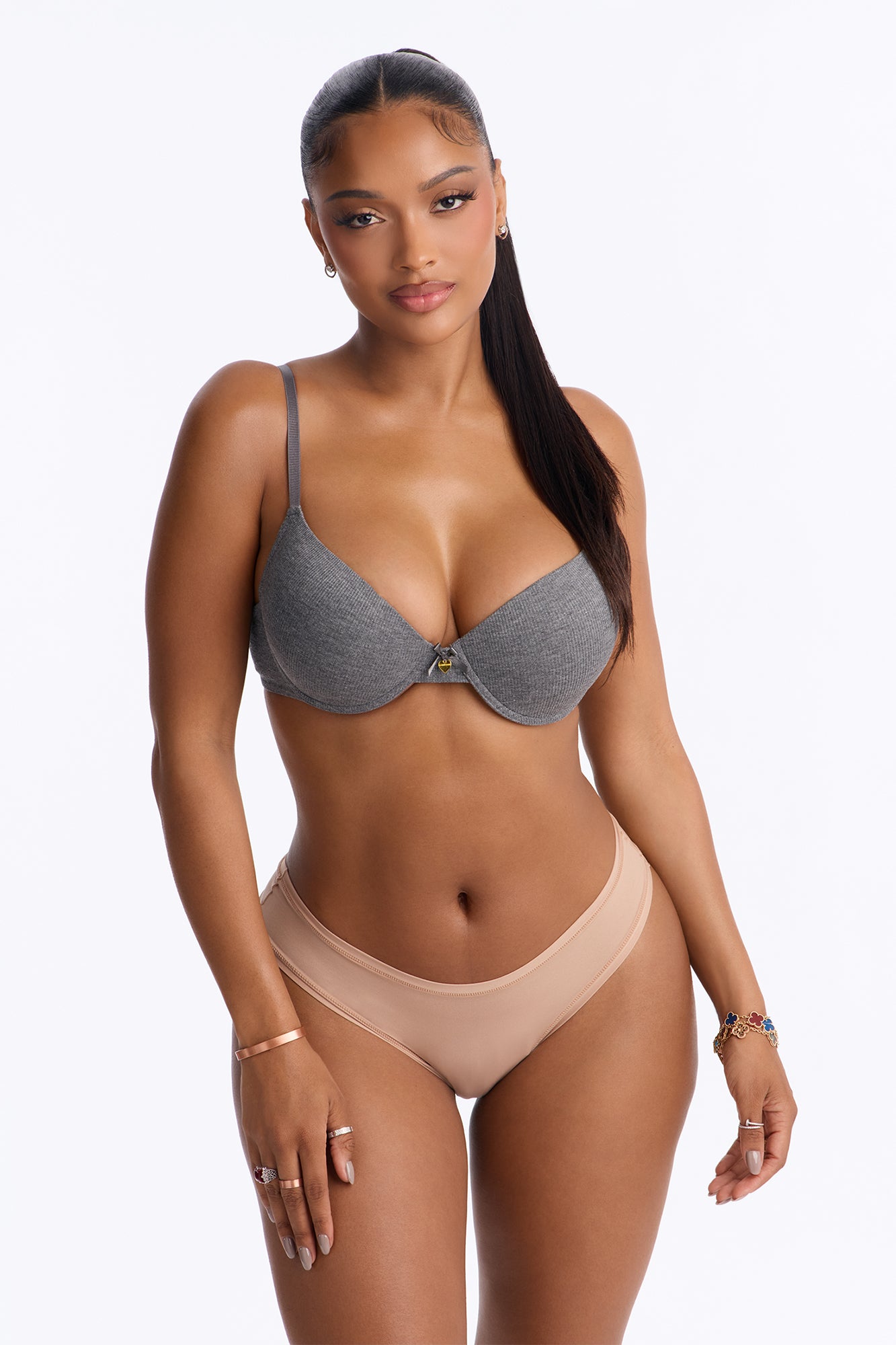 So Chill Ribbed Cotton Blend Molded Cup T-Shirt Bra - Grey