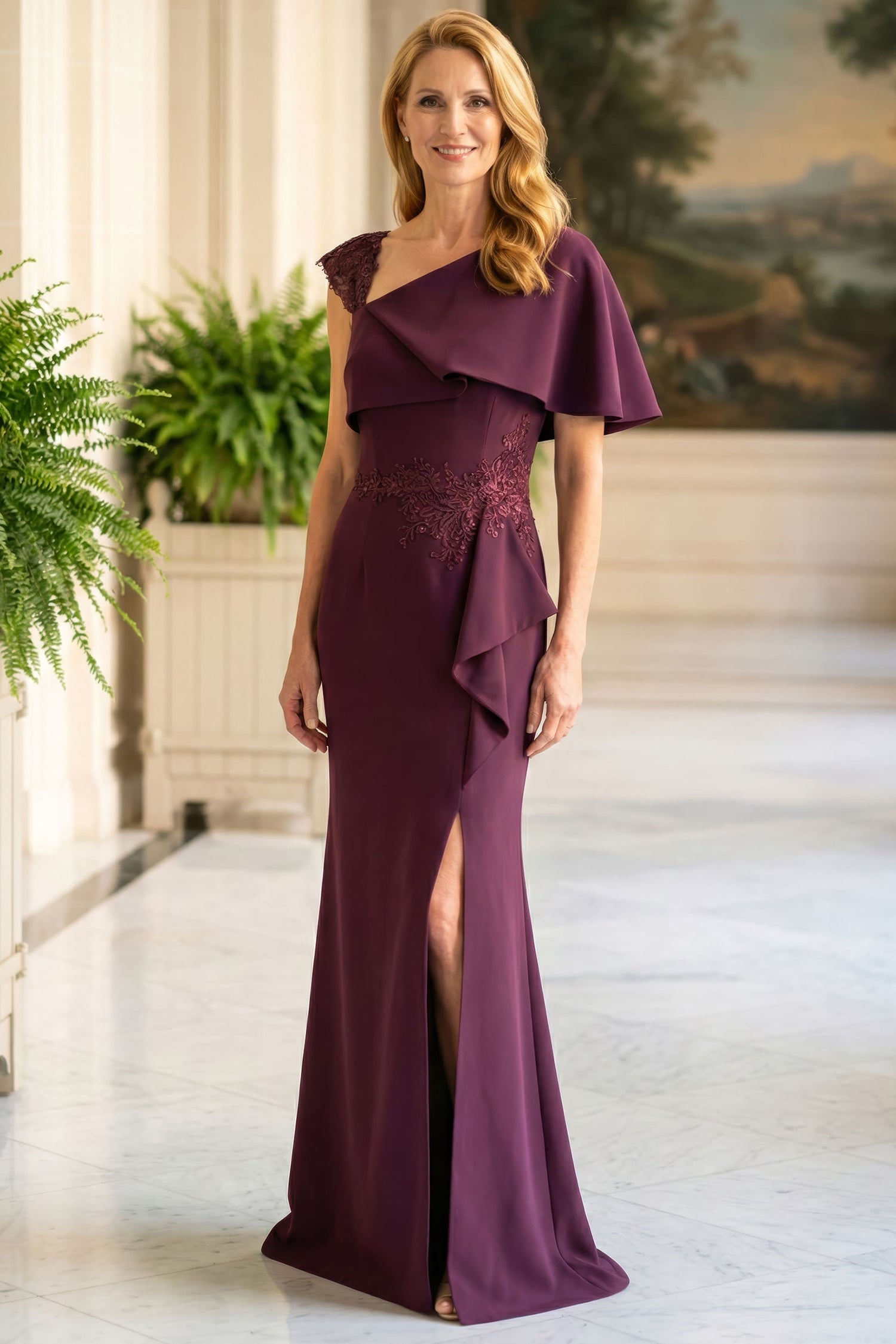 MGNY By Mori Lee 2070038 - Asymmetric Cape Sleeve Mermaid Evening Gown