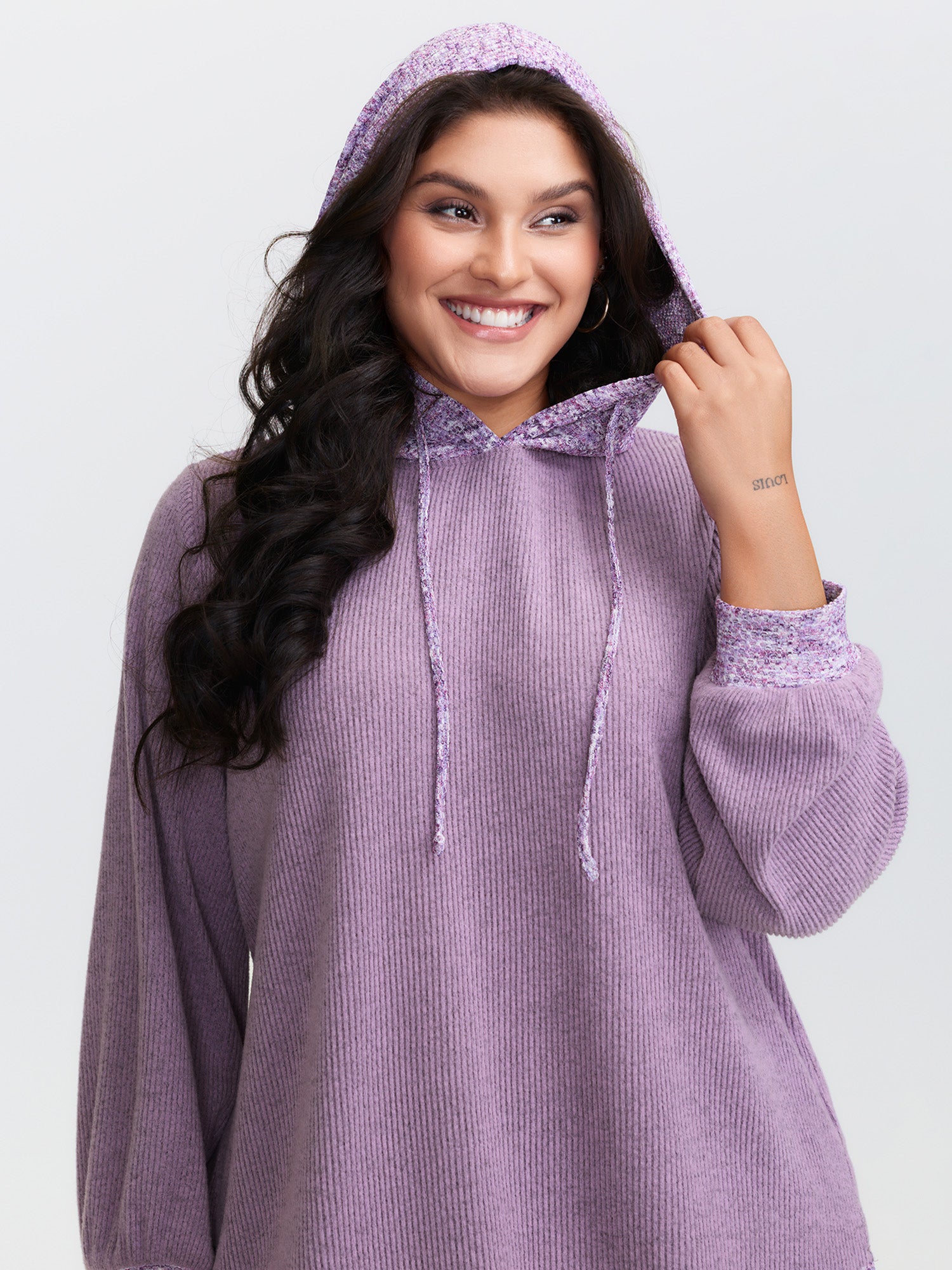 Textured Stretchy Color Contrast Hoodie