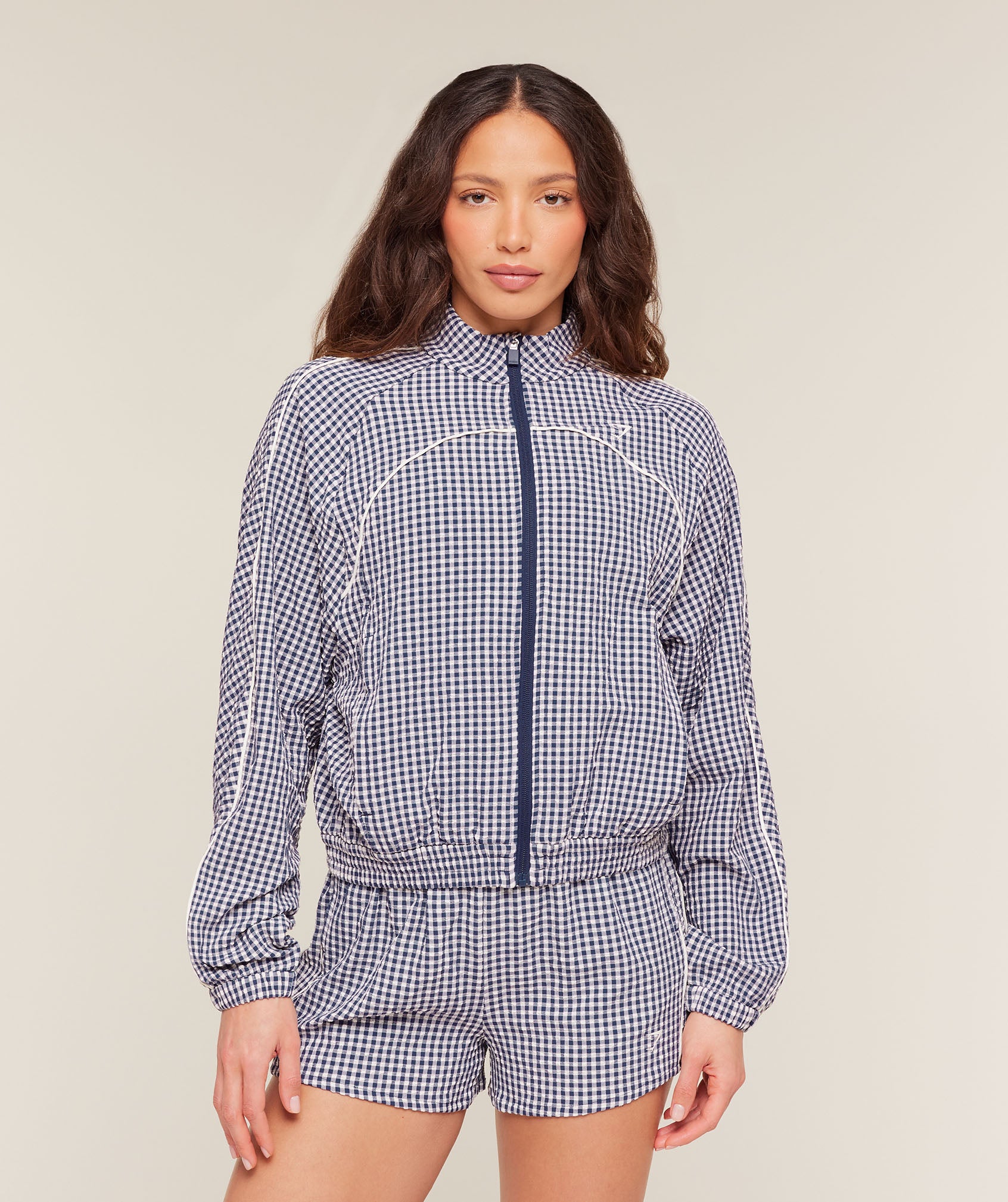 Gymshark Gingham Track Jacket - Indigo Purple/Soft White