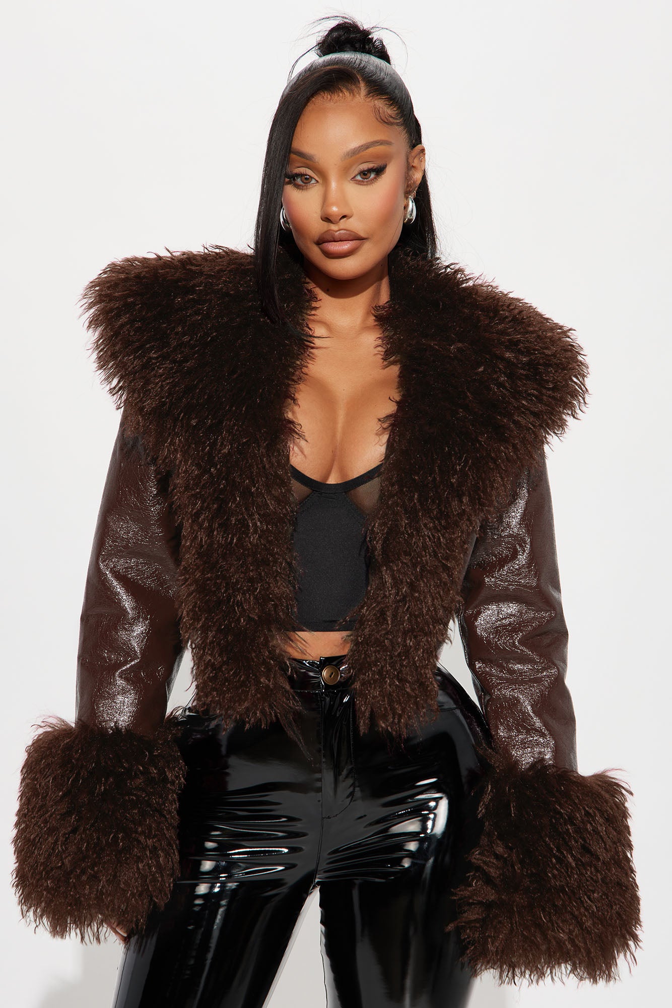 Can't Be Replicated Faux Leather Coat - Chocolate