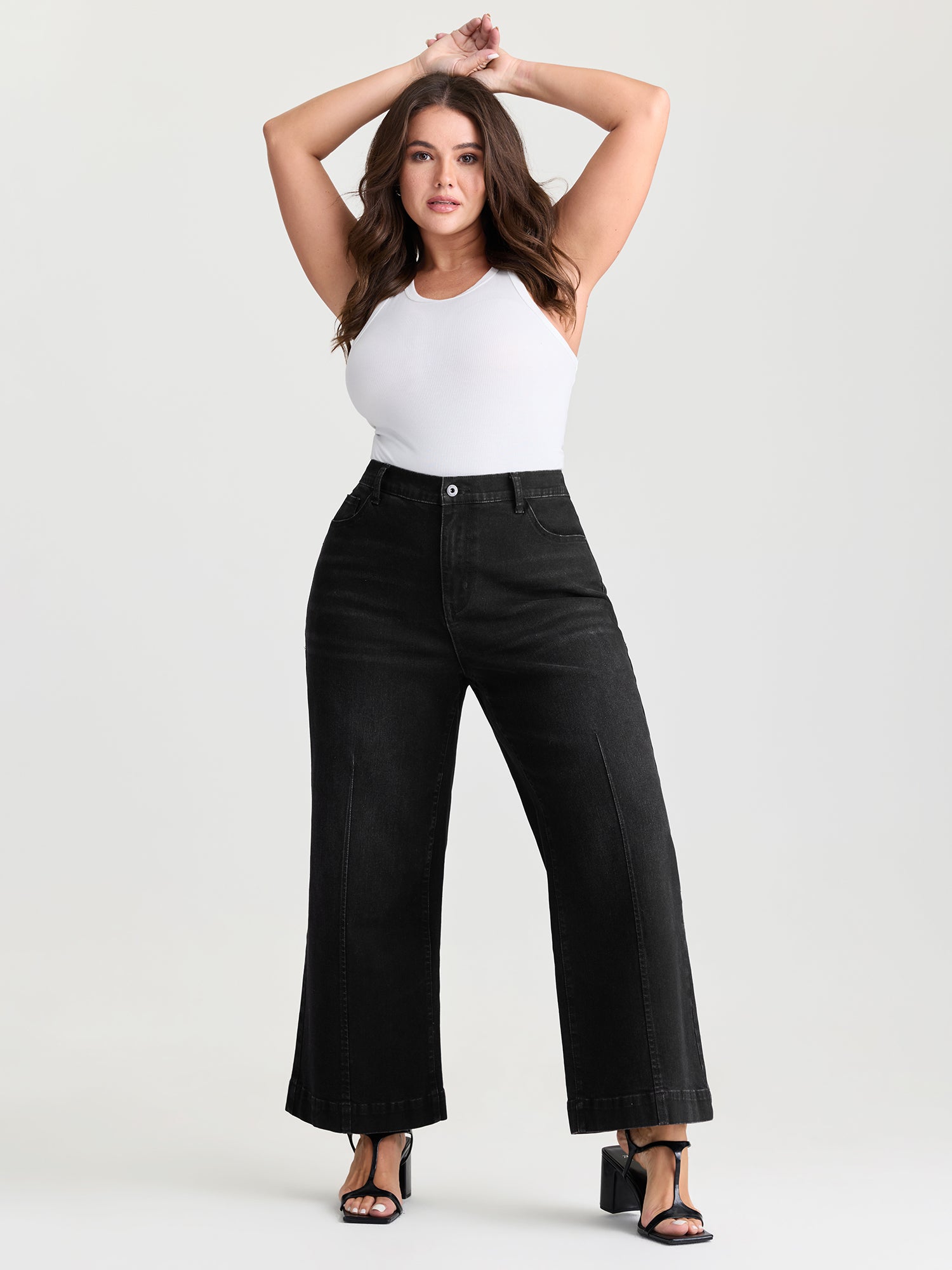 Back Elastic Waist High Rise Wide-Leg Jeans