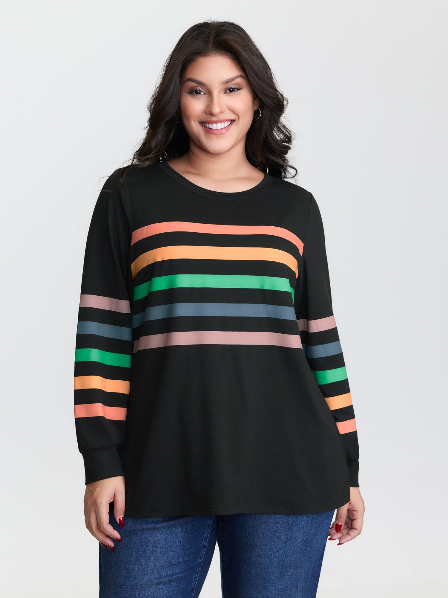 Multi-Color Striped Round Neck T-Shirt