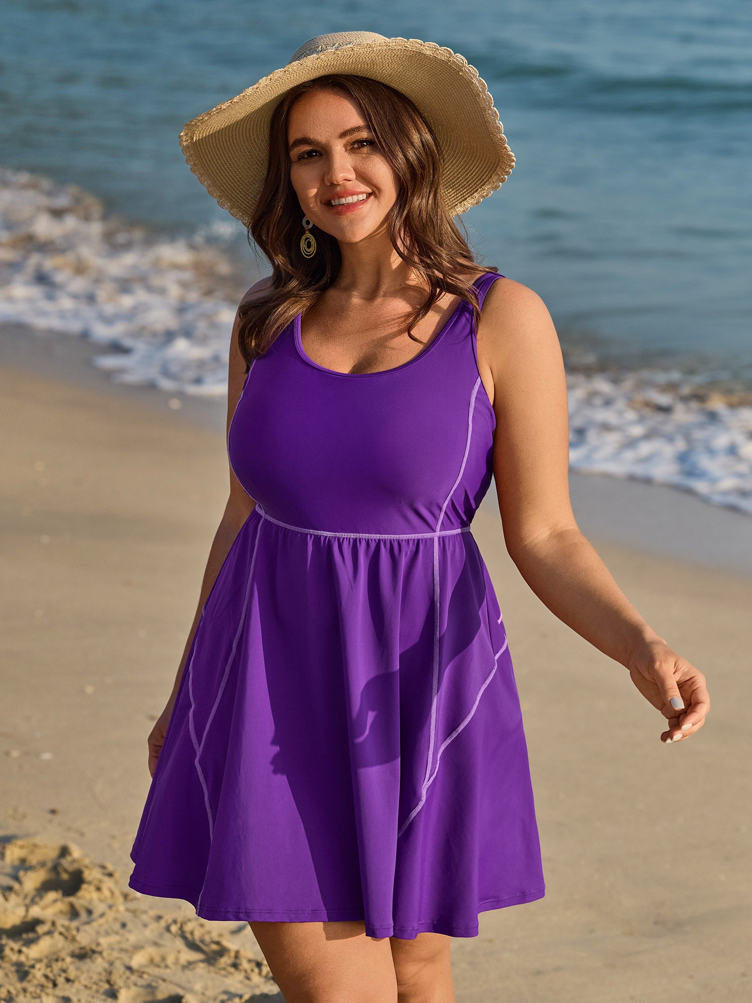 Anti-Float Ties Scoop Neck Swim Dress
