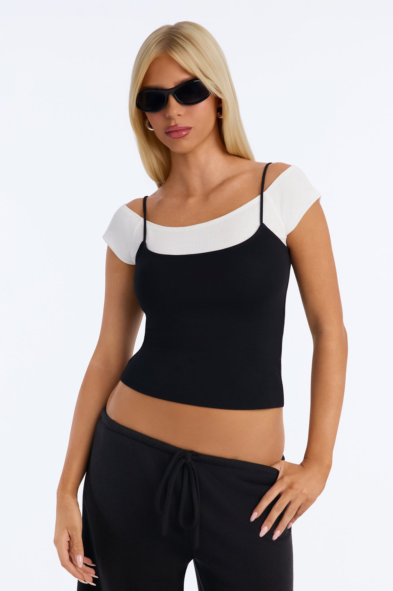 Downtown Girl Layered Short Sleeve Top - Black/combo