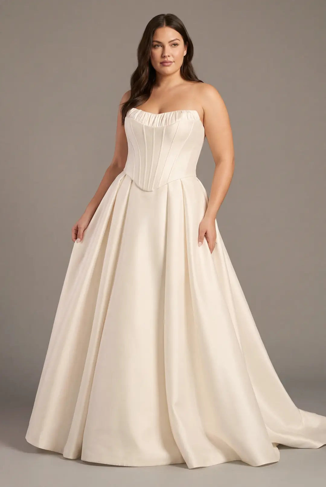 Satin Sculpted Strapless Ball Gown Wedding Dress