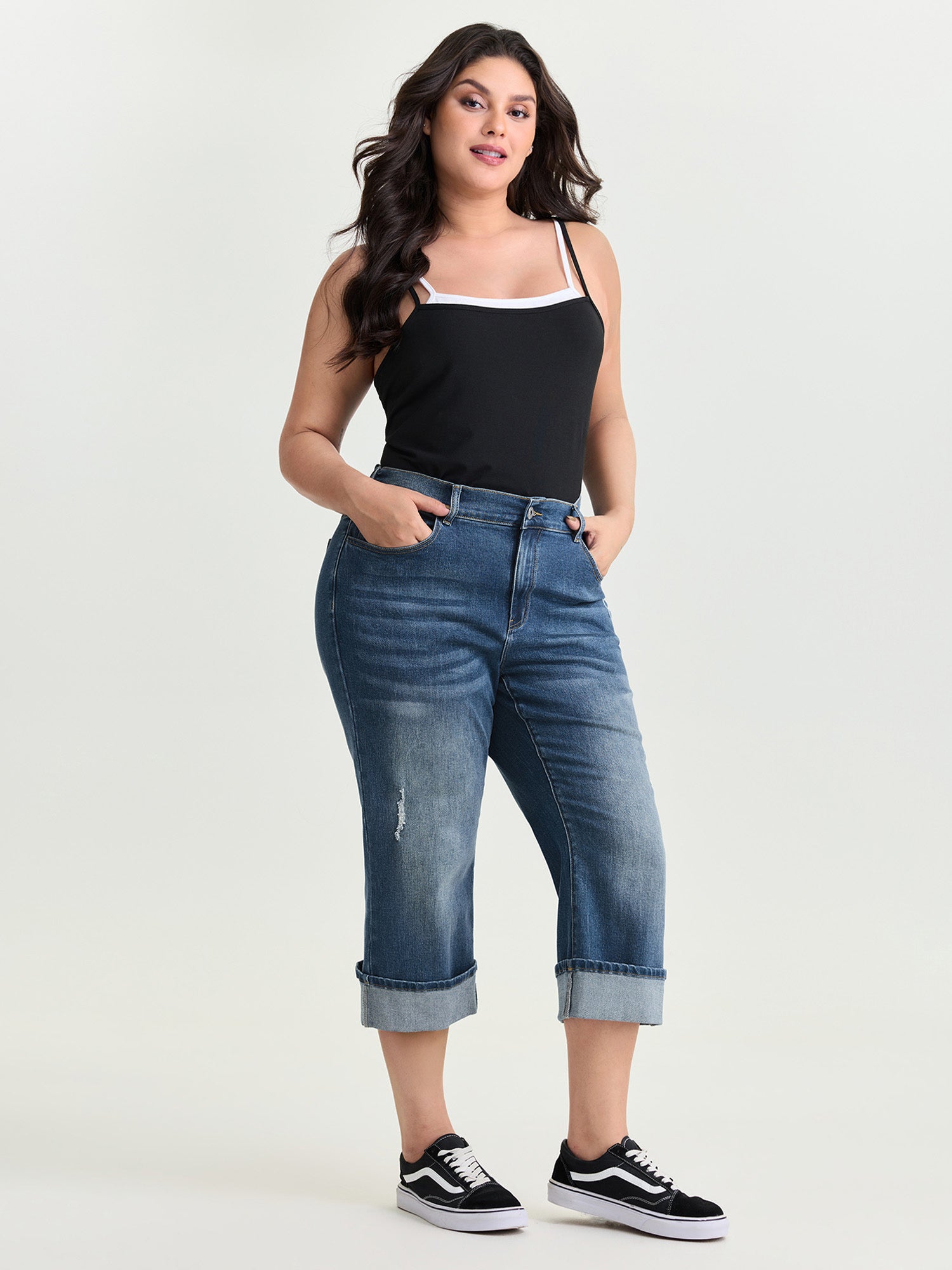 Stretchy Back Elastic Waist Capri Jeans