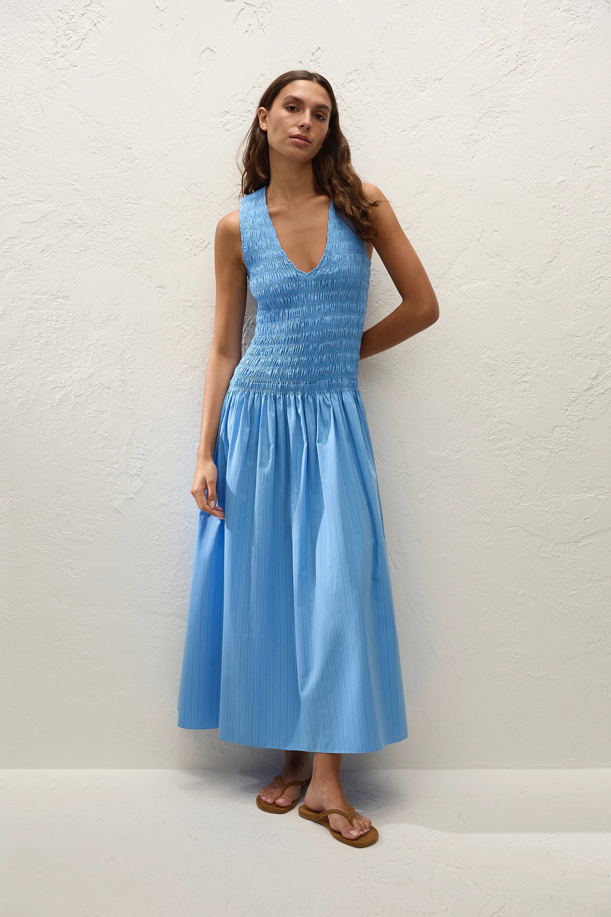 Palomar Midi Dress Mico Pinstripe Azul - Final Sale