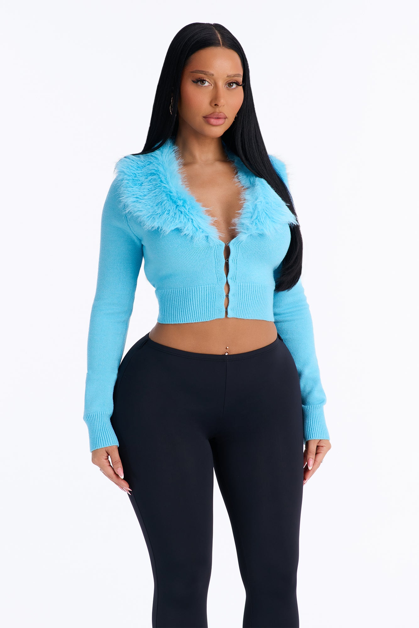 Icy Veil Cropped Cardigan - Aqua