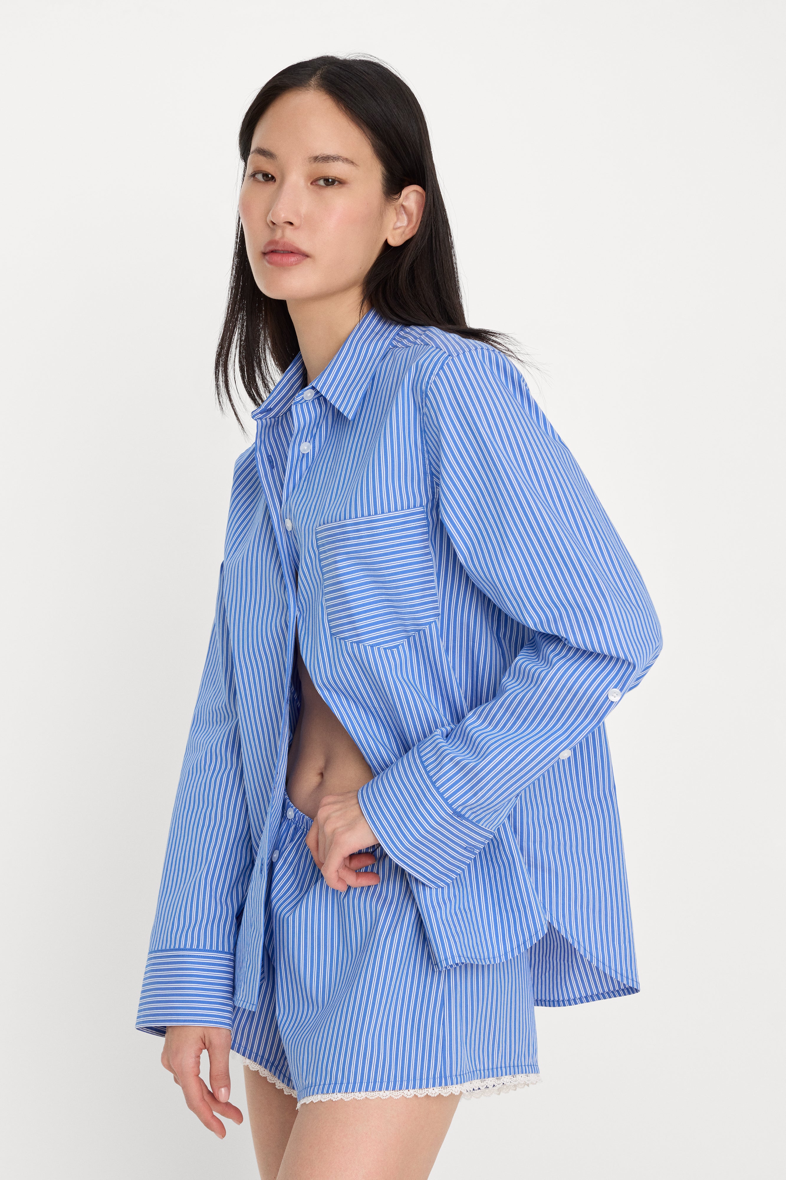 POPLIN CLASSIC BOXY SHIRT | BLUE &amp; WHITE STRIPE