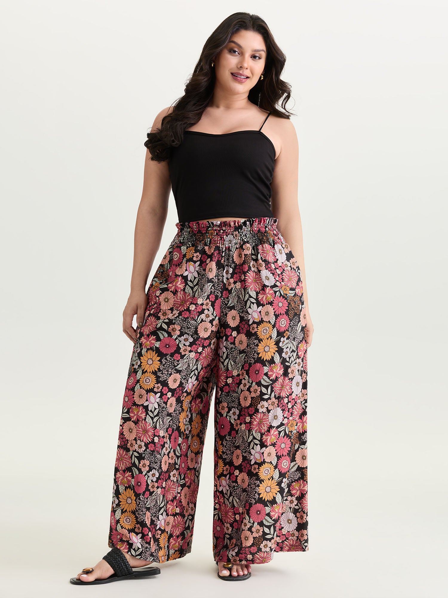 Supersoft Bright Floral Print Wide-Leg Pants