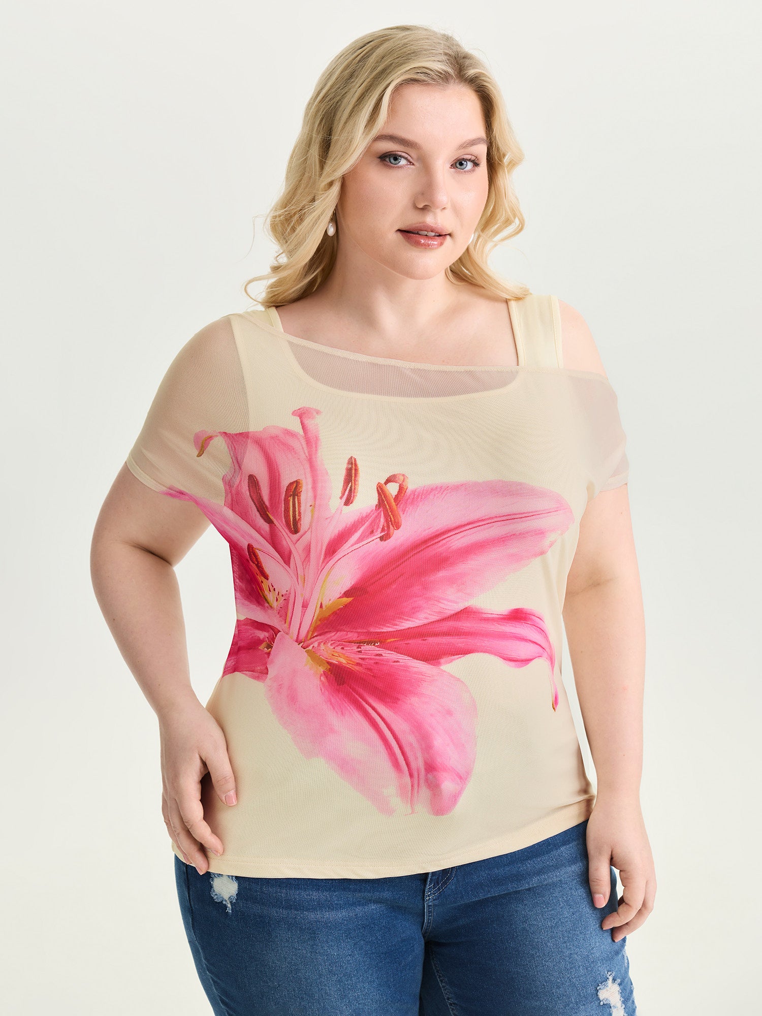 Floral Romance Mesh Layered Knit Top