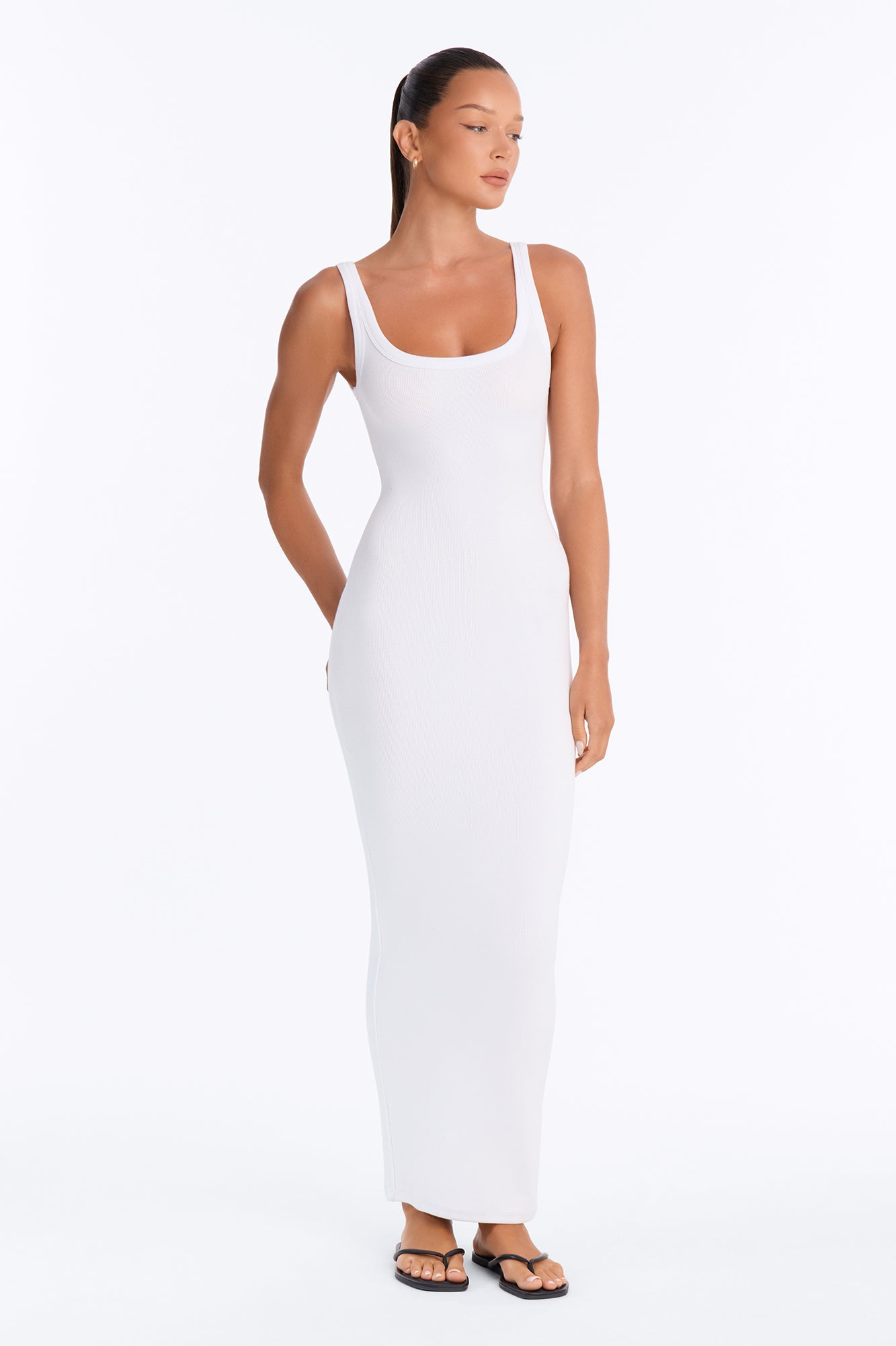 Cotton Rib Everyday Classic Maxi Dress - White