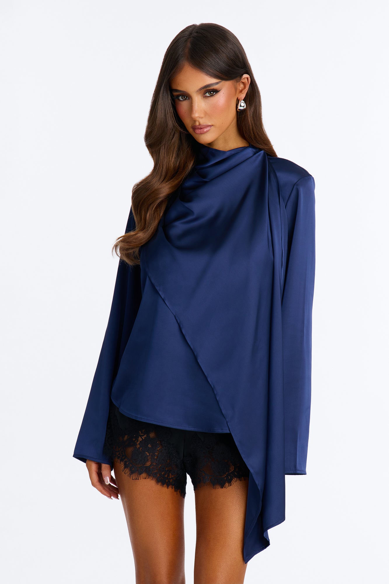 City Living Draped Satin Blouse - Navy