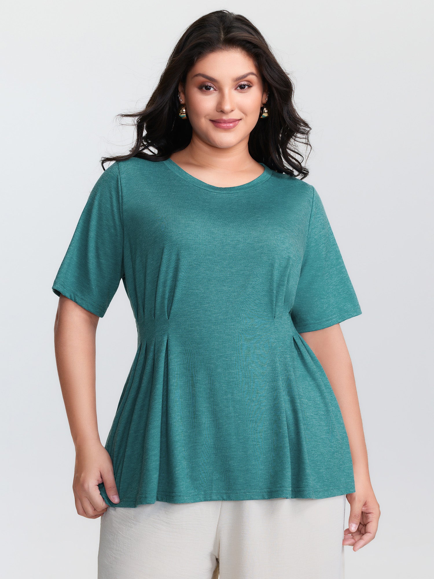 Supersoft Waist-Defining Pleated T-Shirt