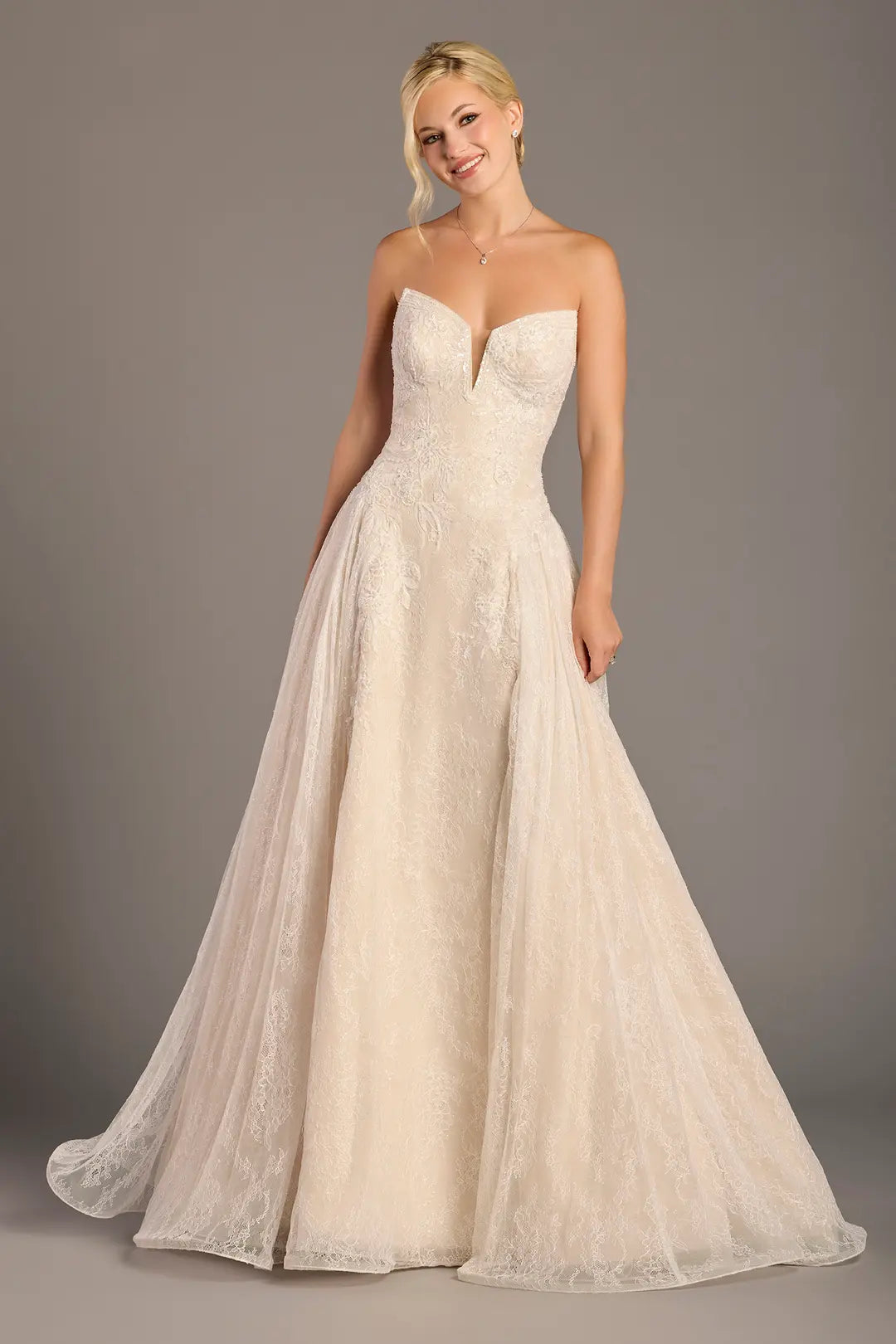 Beaded Lace Drop Waist A-Line Wedding Dress